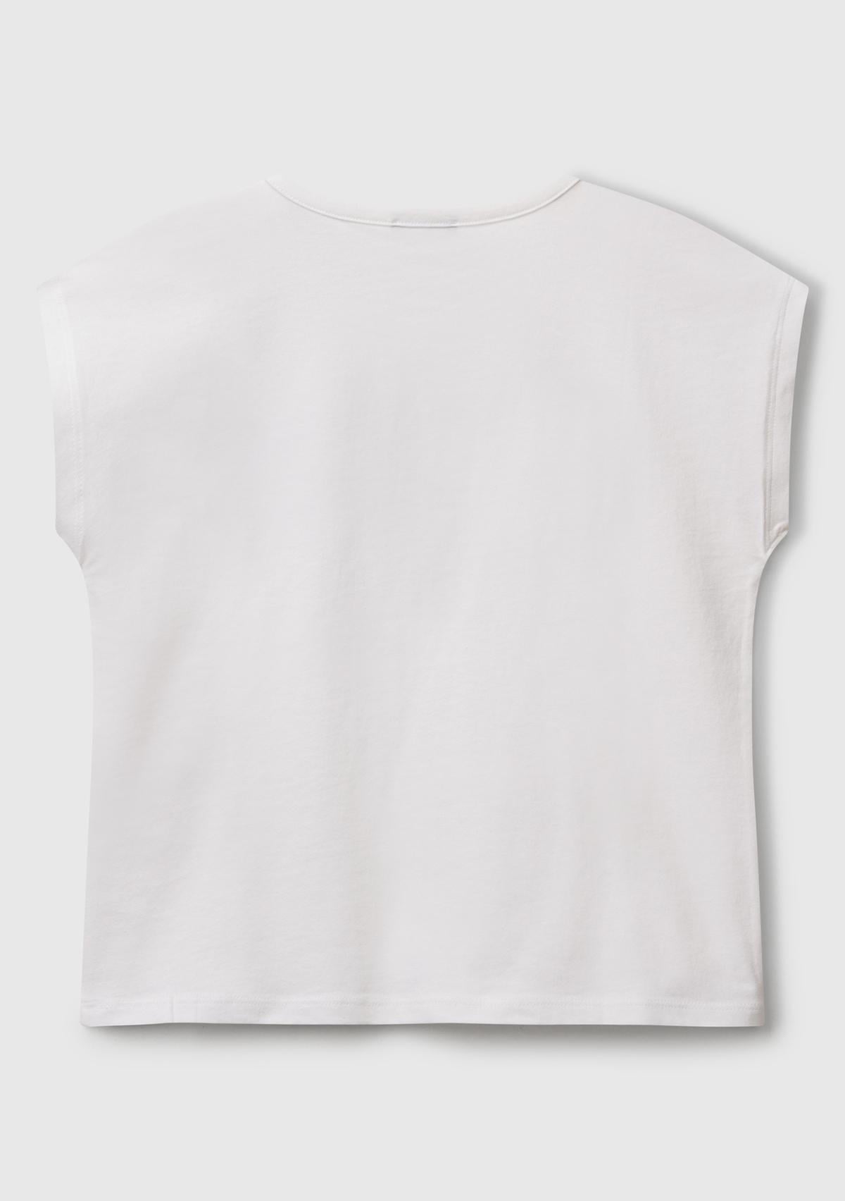 Kız Çocuk Beyaz Benetton Logo Baskılı T-Shirt