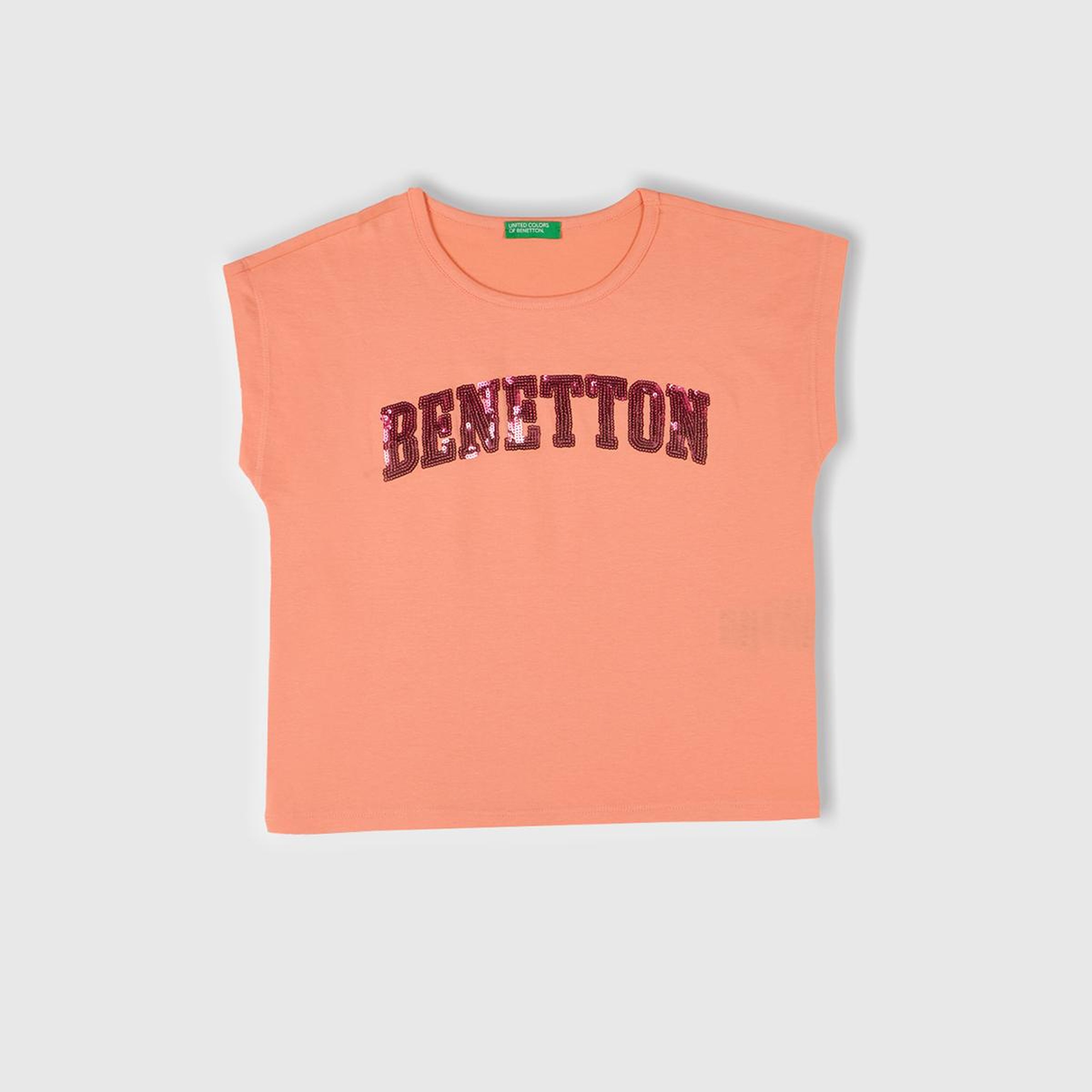 Kız Çocuk Yavruağzı Benetton Logo Baskılı T-Shirt