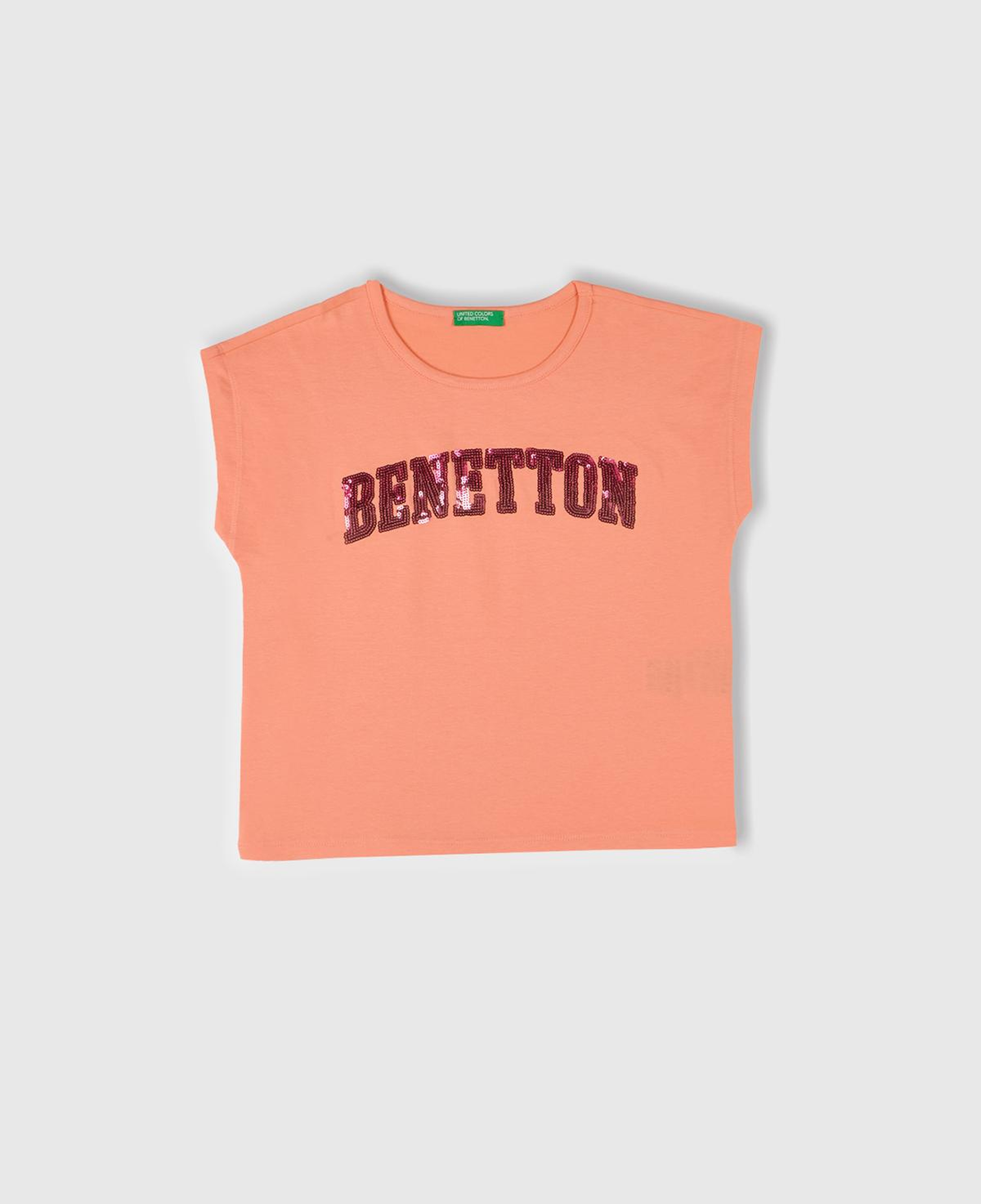 Kız Çocuk Yavruağzı Benetton Logo Baskılı T-Shirt