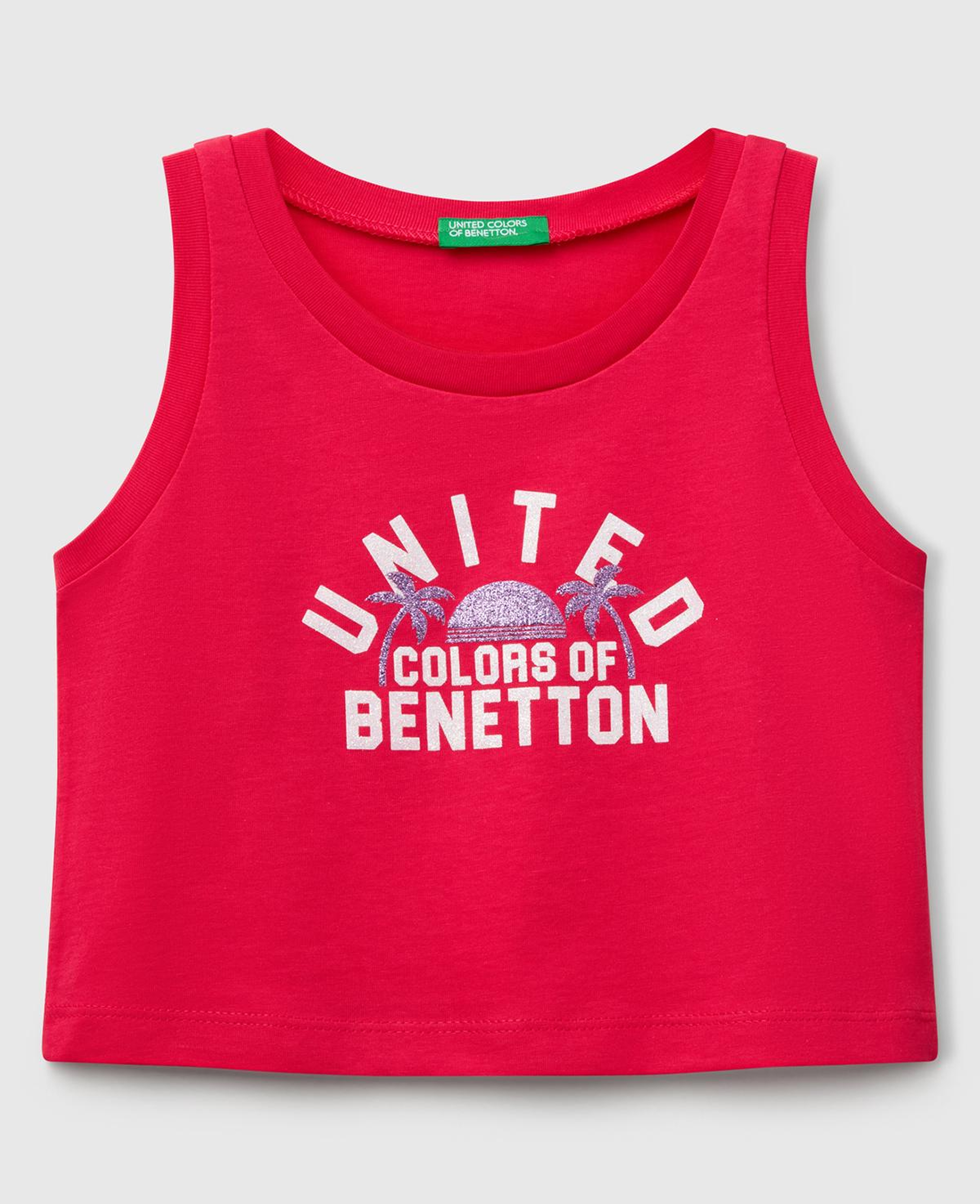 Kız Çocuk Fuşya Simli Benetton Logo Baskılı Atlet