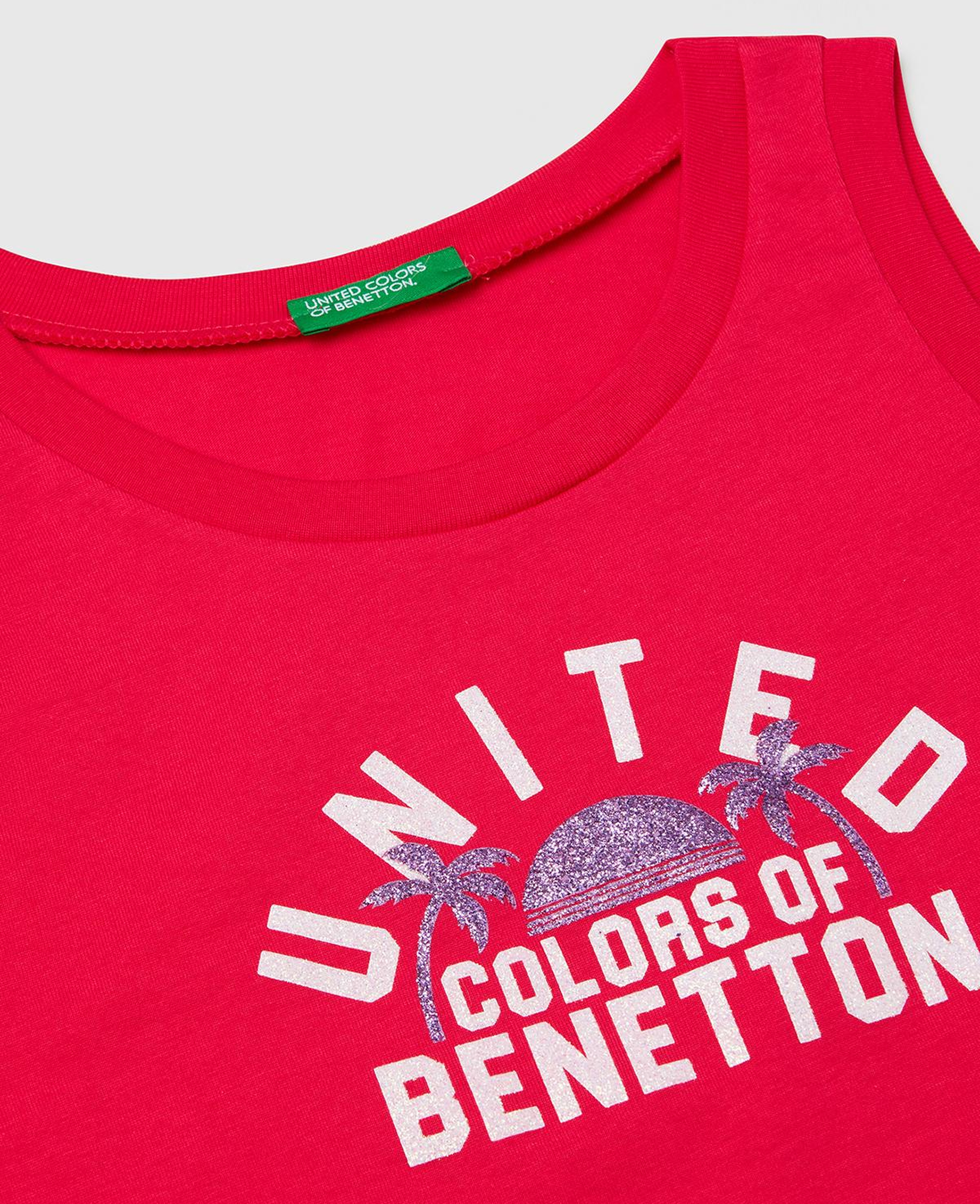 Kız Çocuk Fuşya Simli Benetton Logo Baskılı Atlet