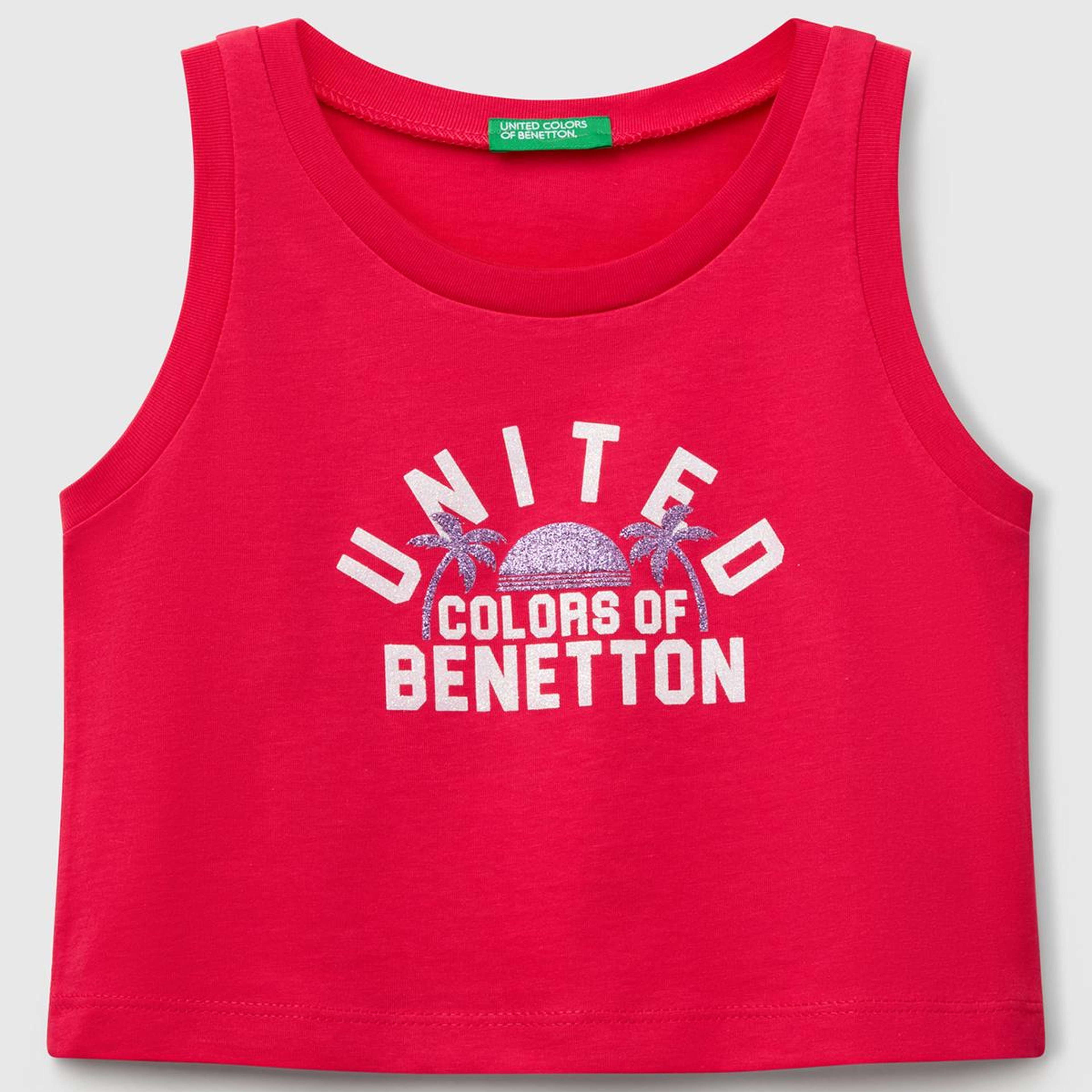 Kız Çocuk Fuşya Simli Benetton Logo Baskılı Atlet