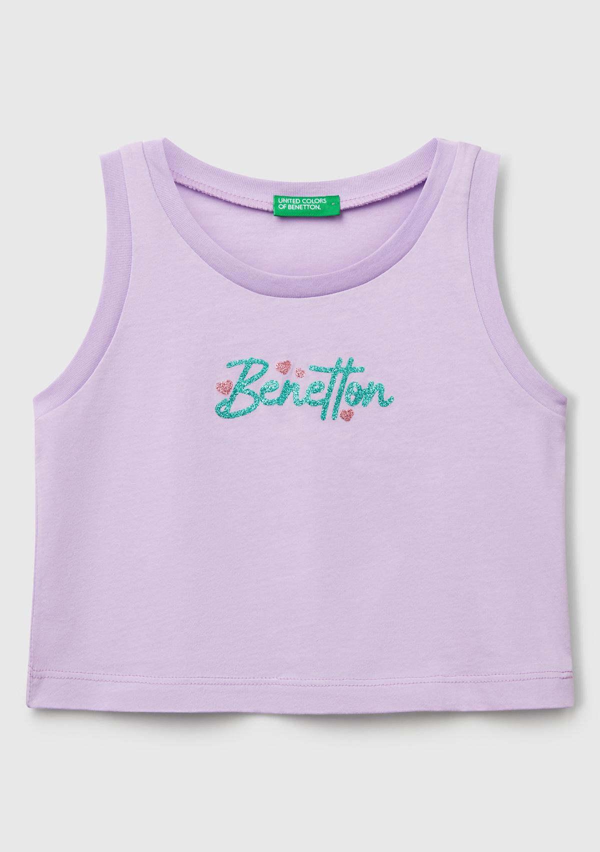 Kız Çocuk Lila Simli Benetton Logo Baskılı Atlet