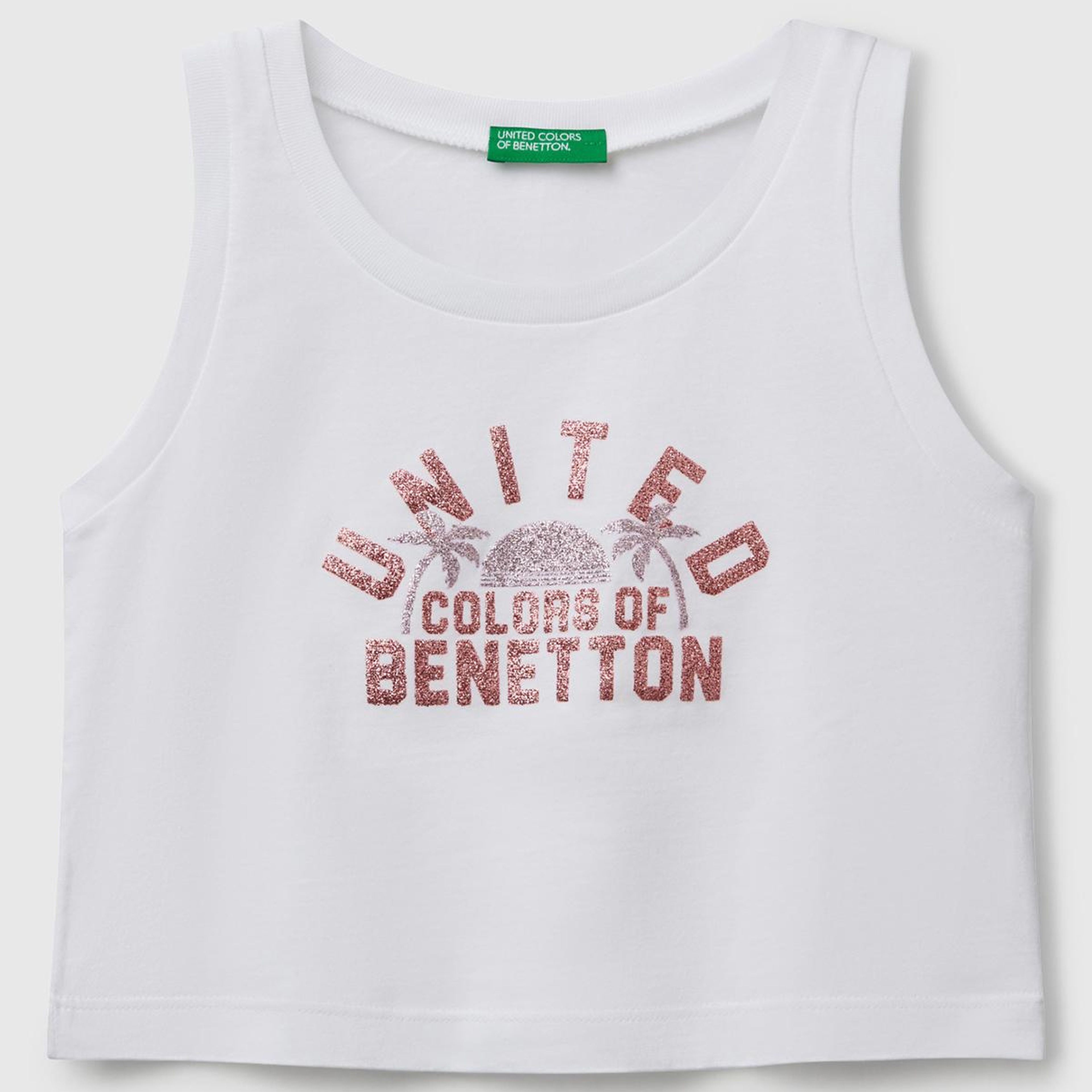 Kız Çocuk Beyaz Simli Benetton Logo Baskılı Atlet
