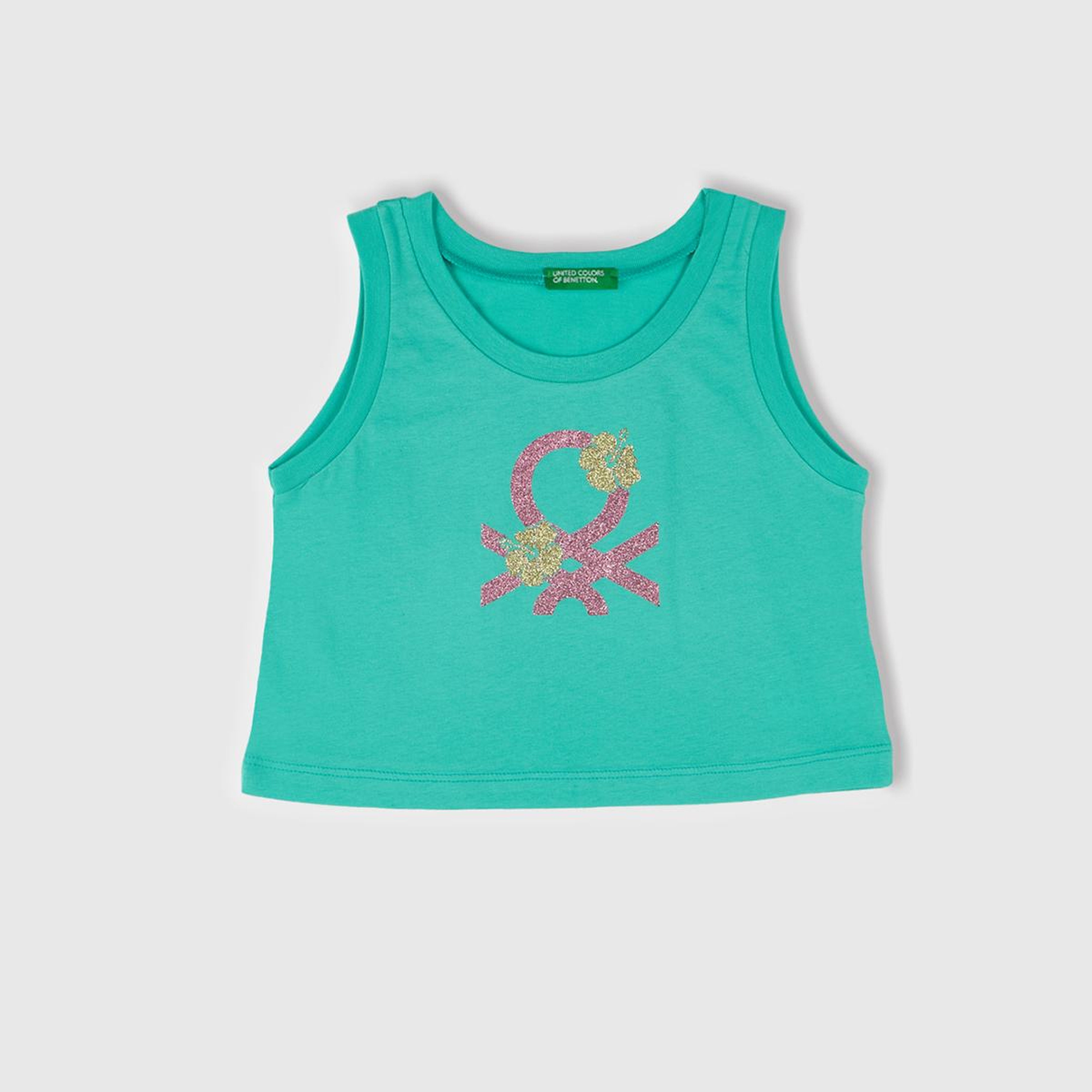 Kız Çocuk Yeşil Simli Benetton Logo Baskılı Atlet