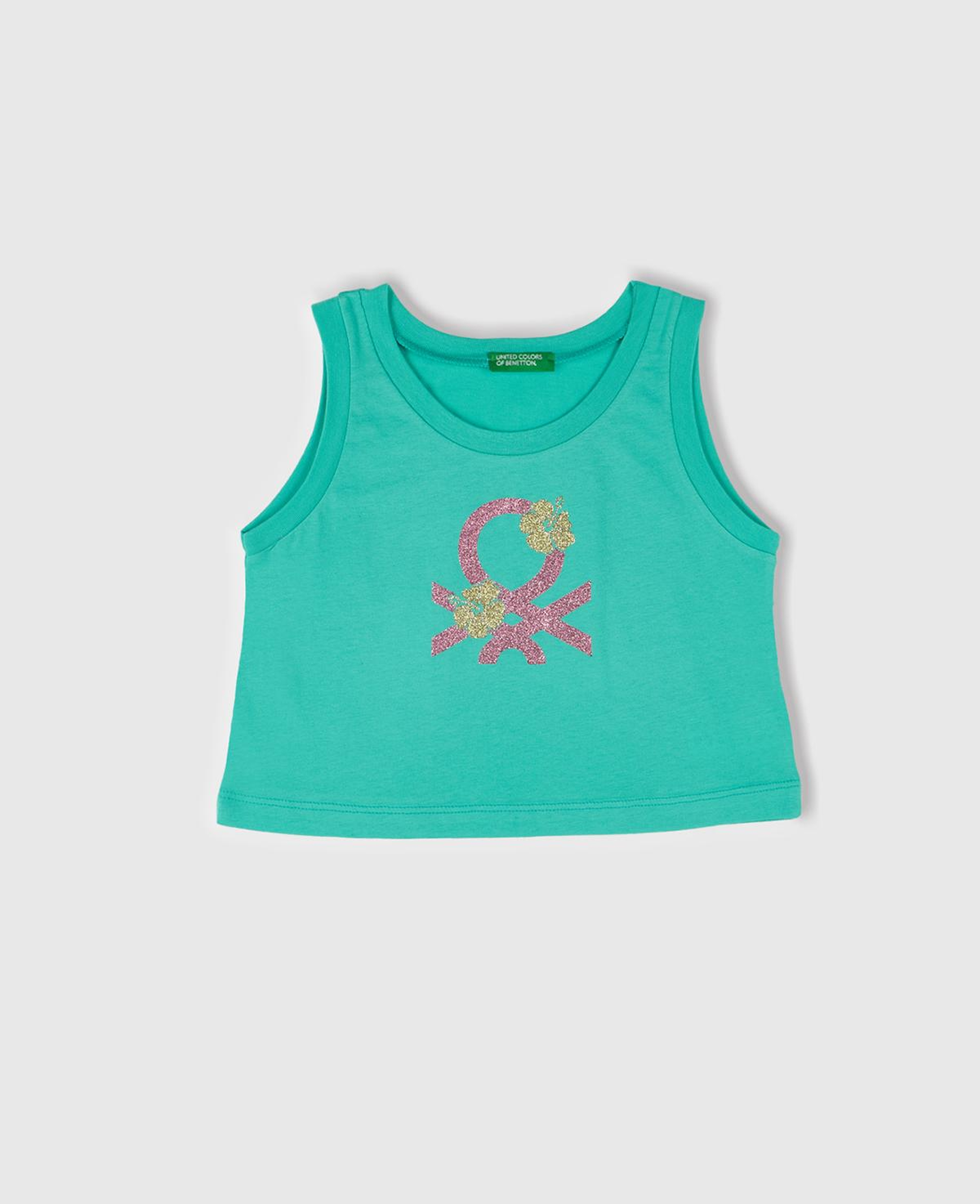 Kız Çocuk Yeşil Simli Benetton Logo Baskılı Atlet