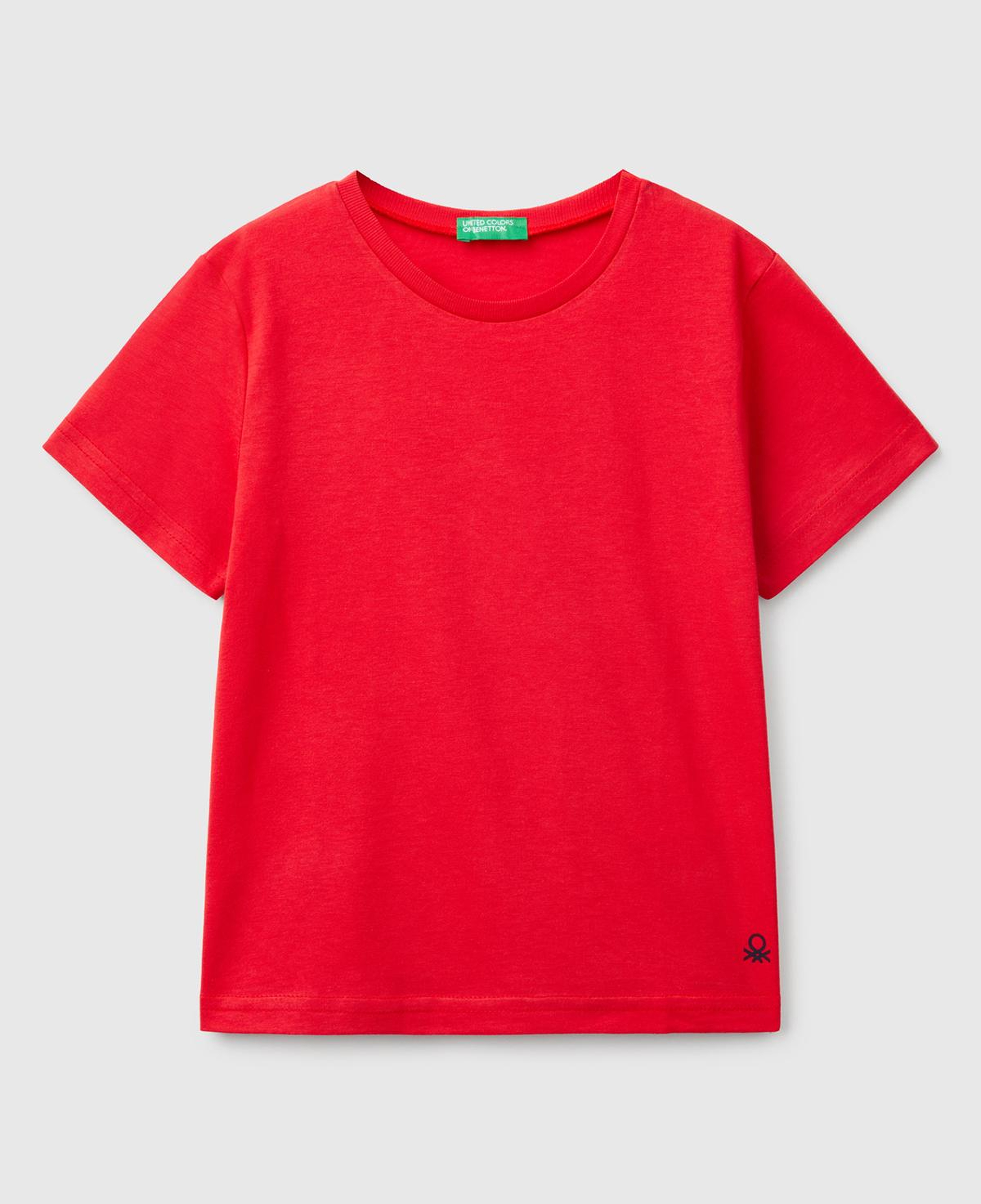 Erkek Çocuk Kırmızı Etek Ucu Logo Etiketli Bisiklet Yaka Düz T-Shirt