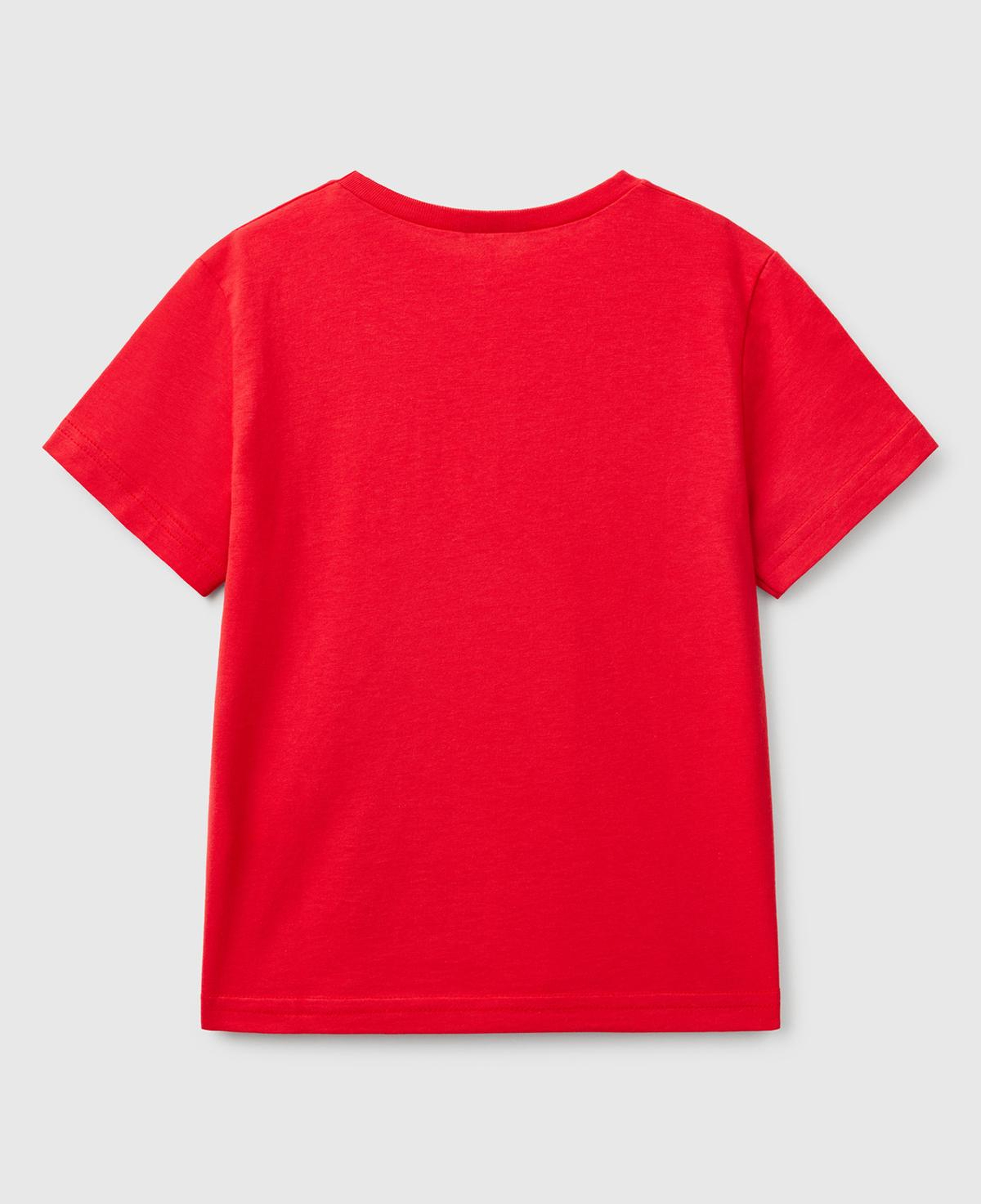 Erkek Çocuk Kırmızı Etek Ucu Logo Etiketli Bisiklet Yaka Düz T-Shirt
