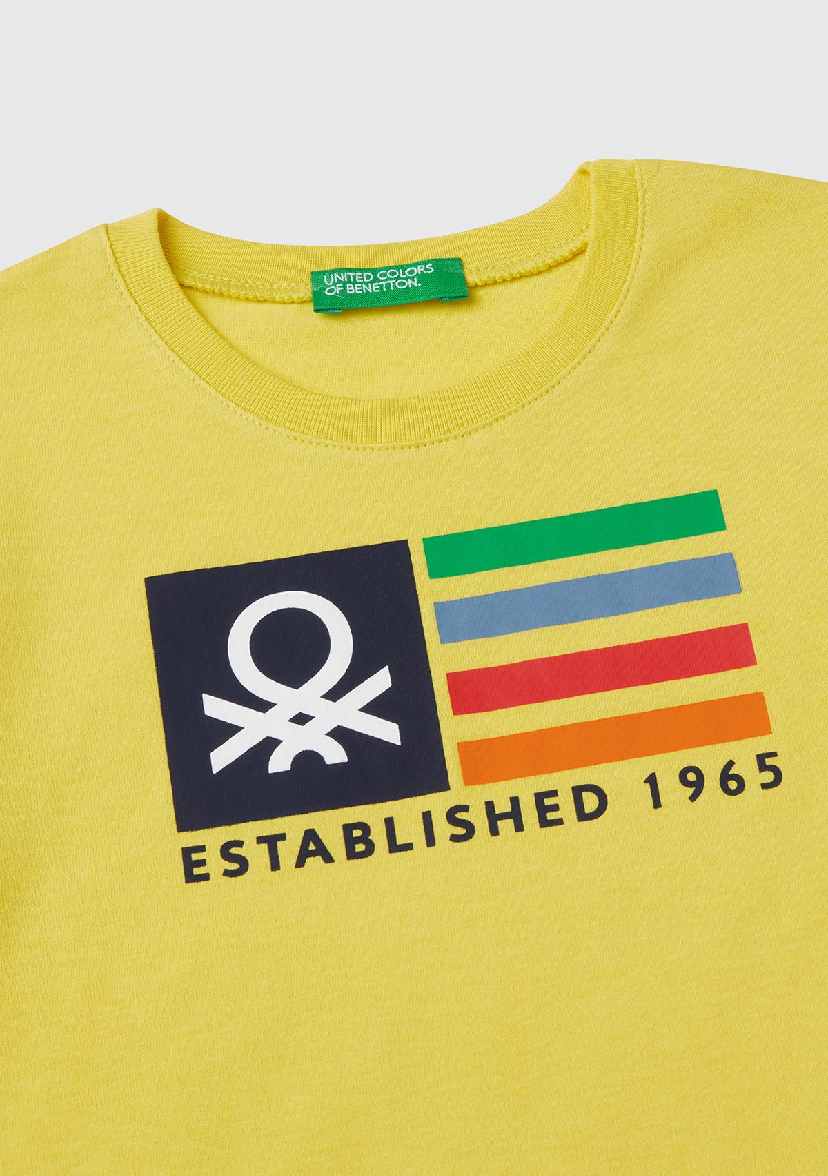 Erkek Çocuk Sarı Benetton Logo Baskılı T-Shirt