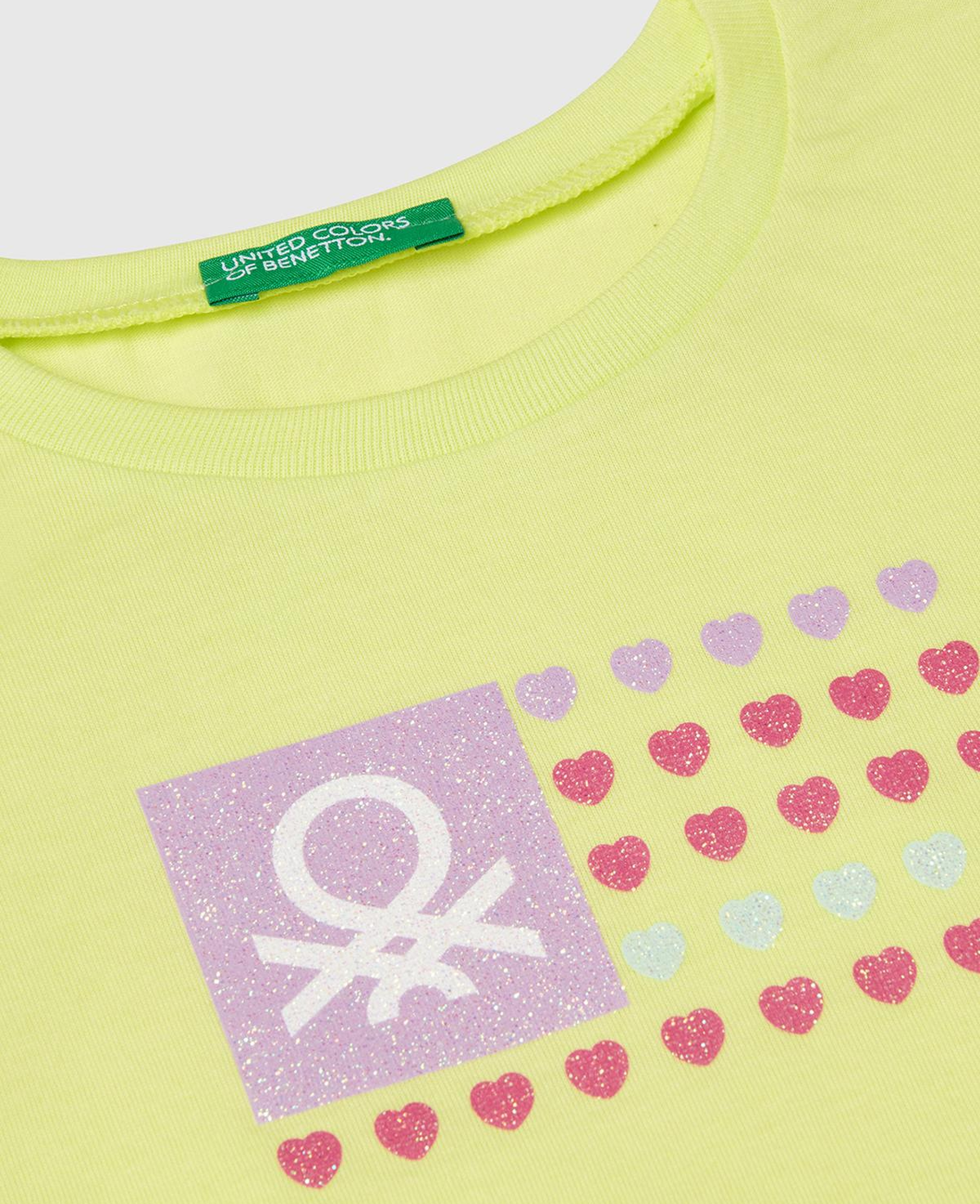Kız Çocuk Sarı Simli Benetton Logo Baskılı T-Shirt