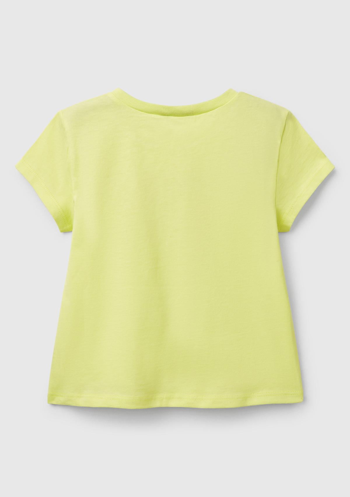 Kız Çocuk Sarı Simli Benetton Logo Baskılı T-Shirt