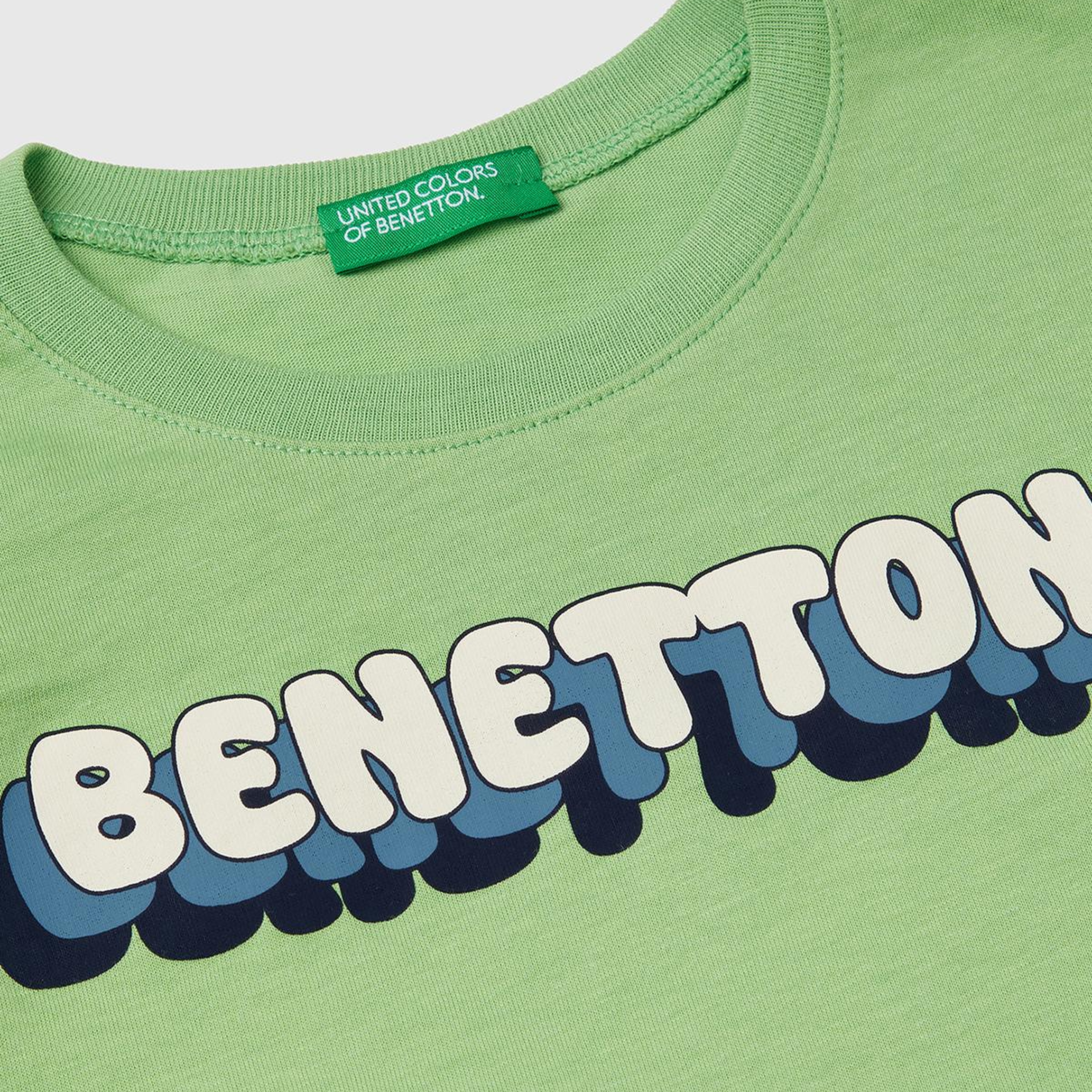Erkek Çocuk Fıstık Yeşili Benetton Logo Baskılı T-Shirt