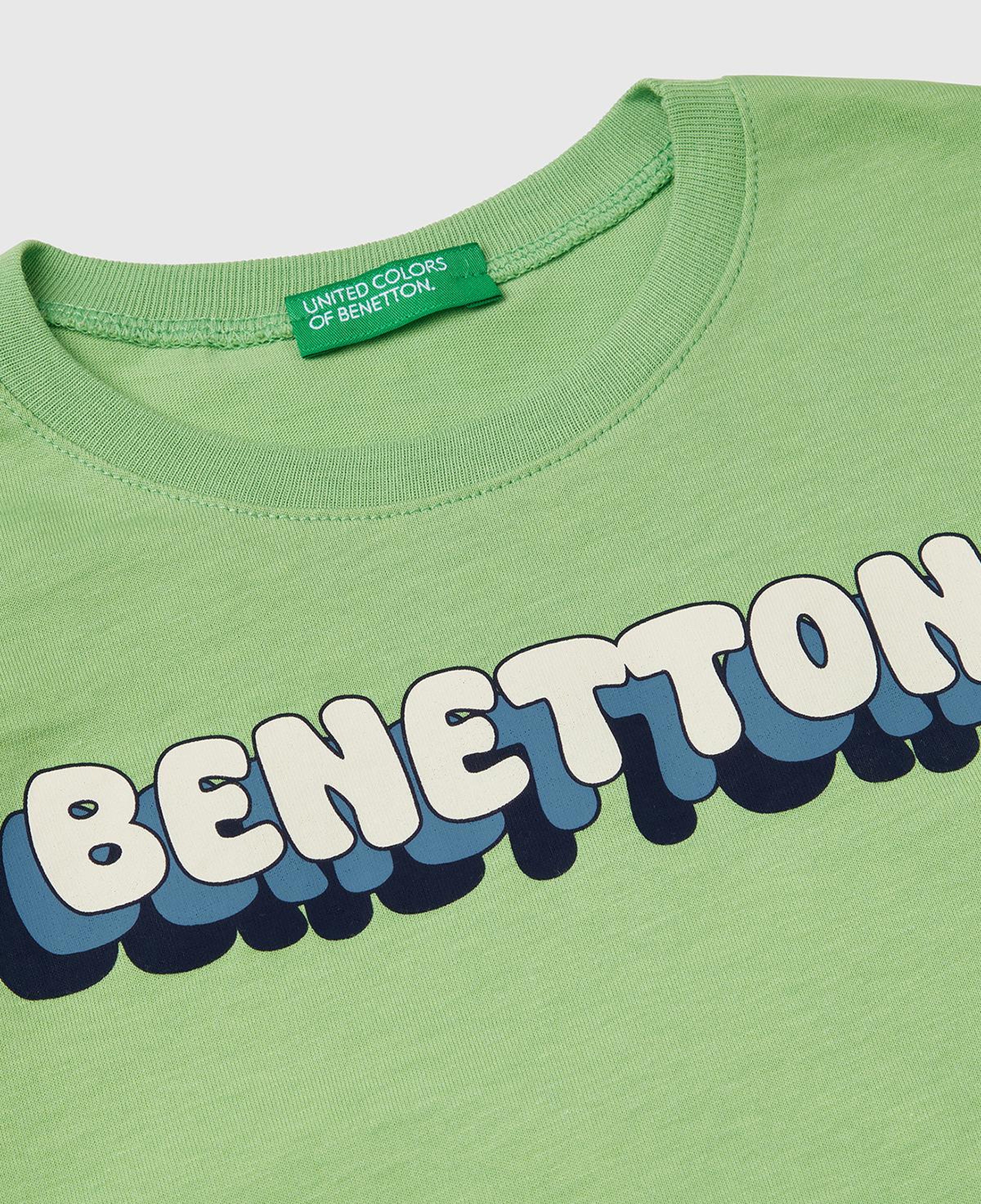 Erkek Çocuk Fıstık Yeşili Benetton Logo Baskılı T-Shirt