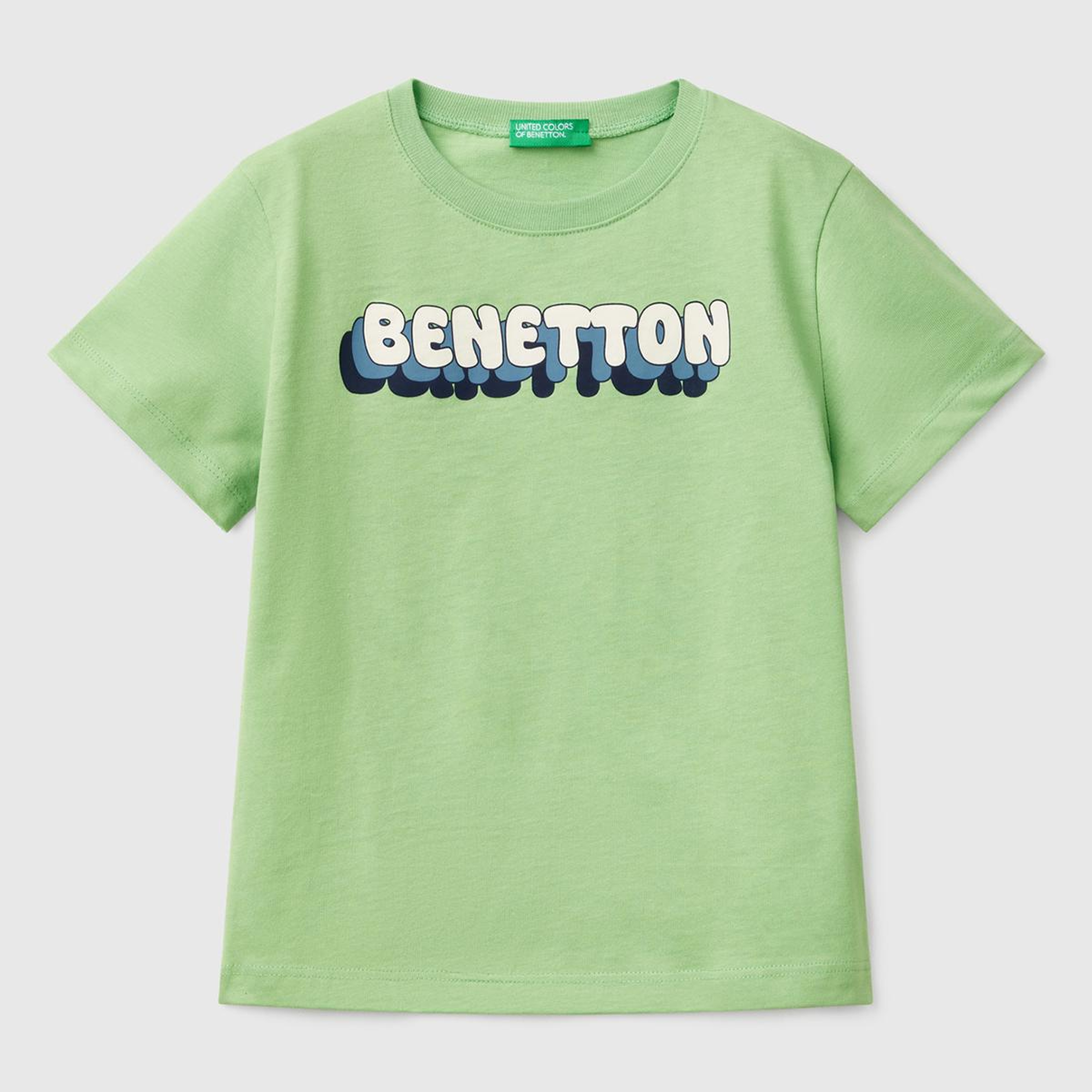 Erkek Çocuk Fıstık Yeşili Benetton Logo Baskılı T-Shirt