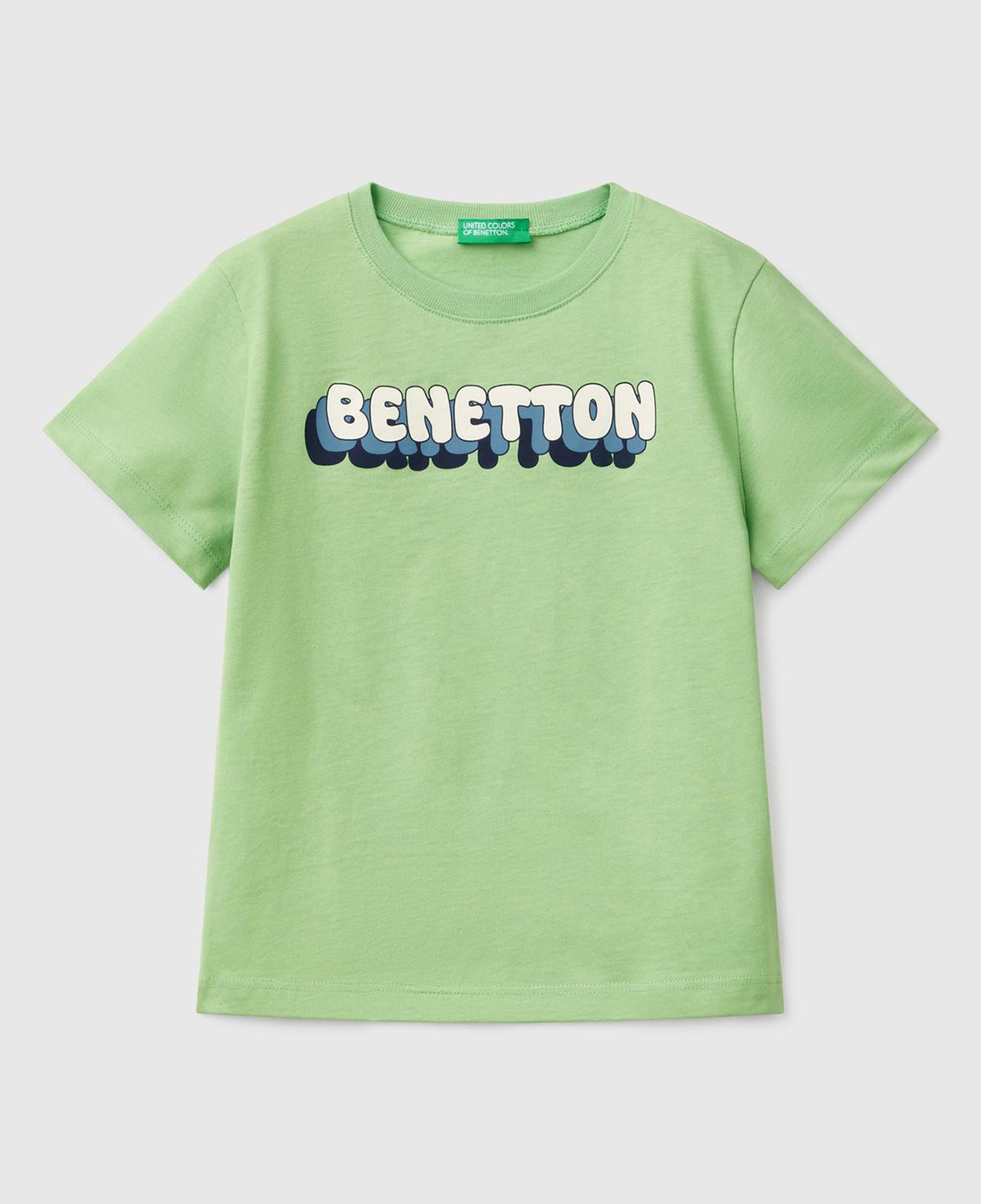 Erkek Çocuk Fıstık Yeşili Benetton Logo Baskılı T-Shirt