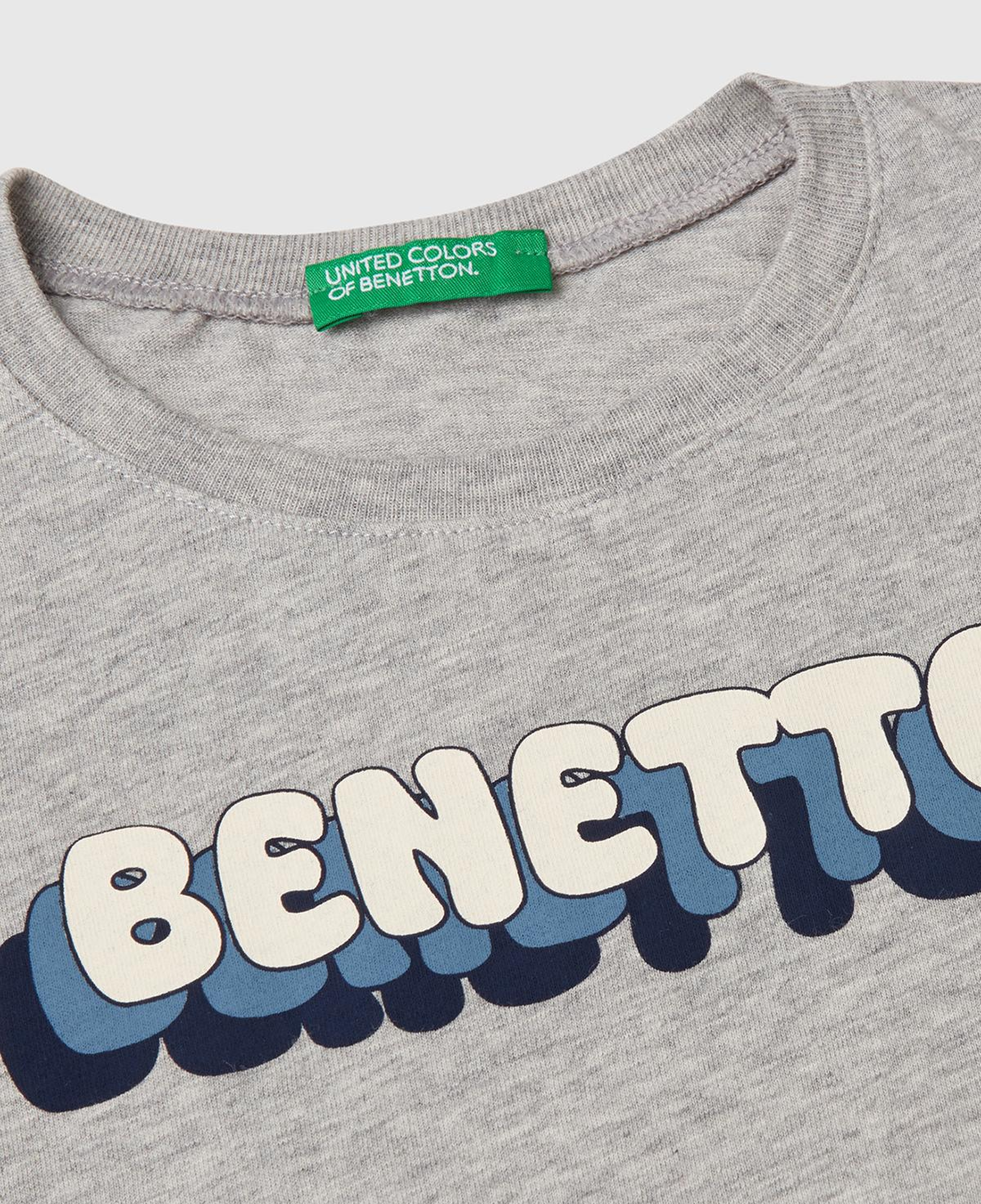Erkek Çocuk Gri Melanj Benetton Logo Baskılı T-Shirt