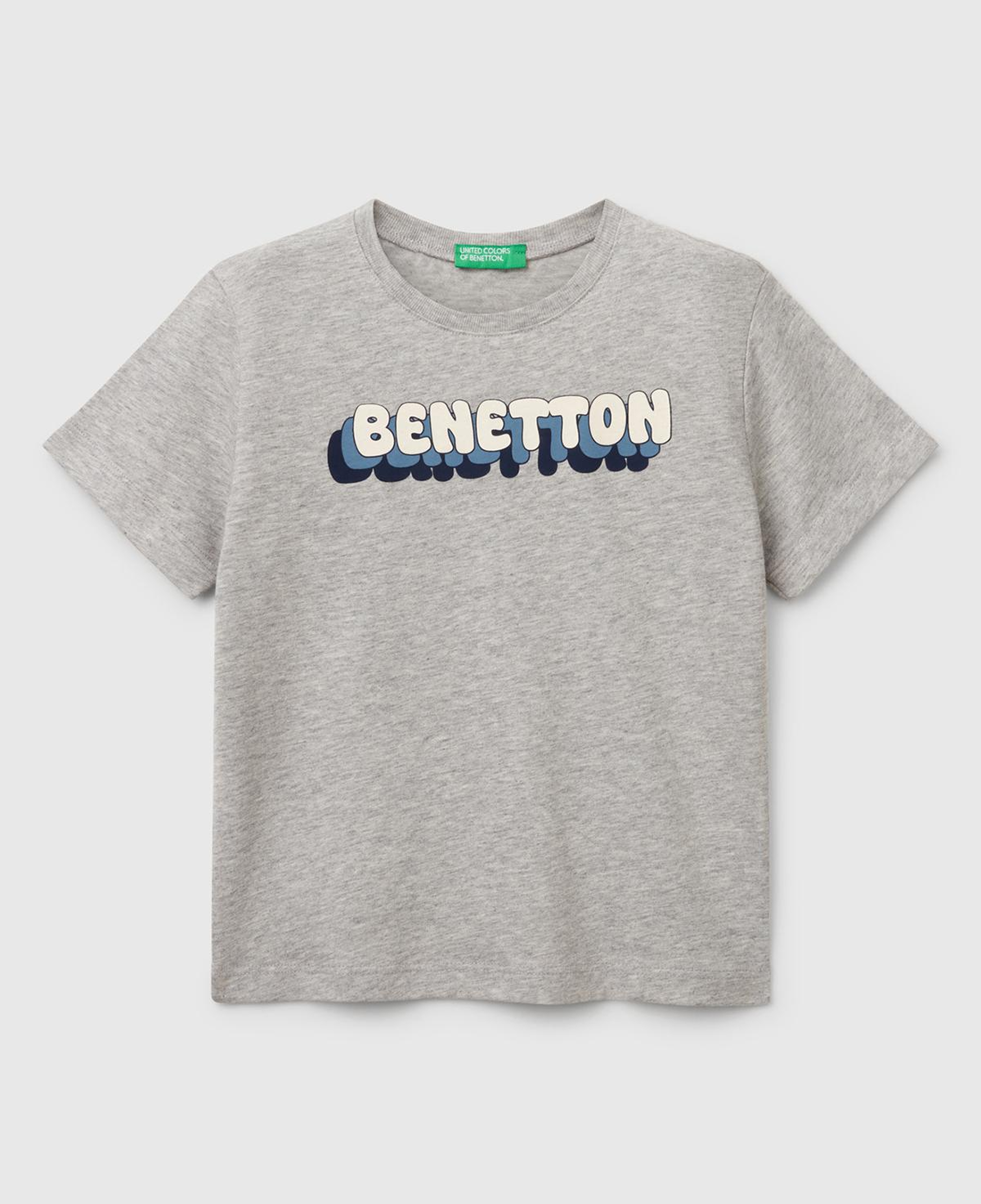 Erkek Çocuk Gri Melanj Benetton Logo Baskılı T-Shirt