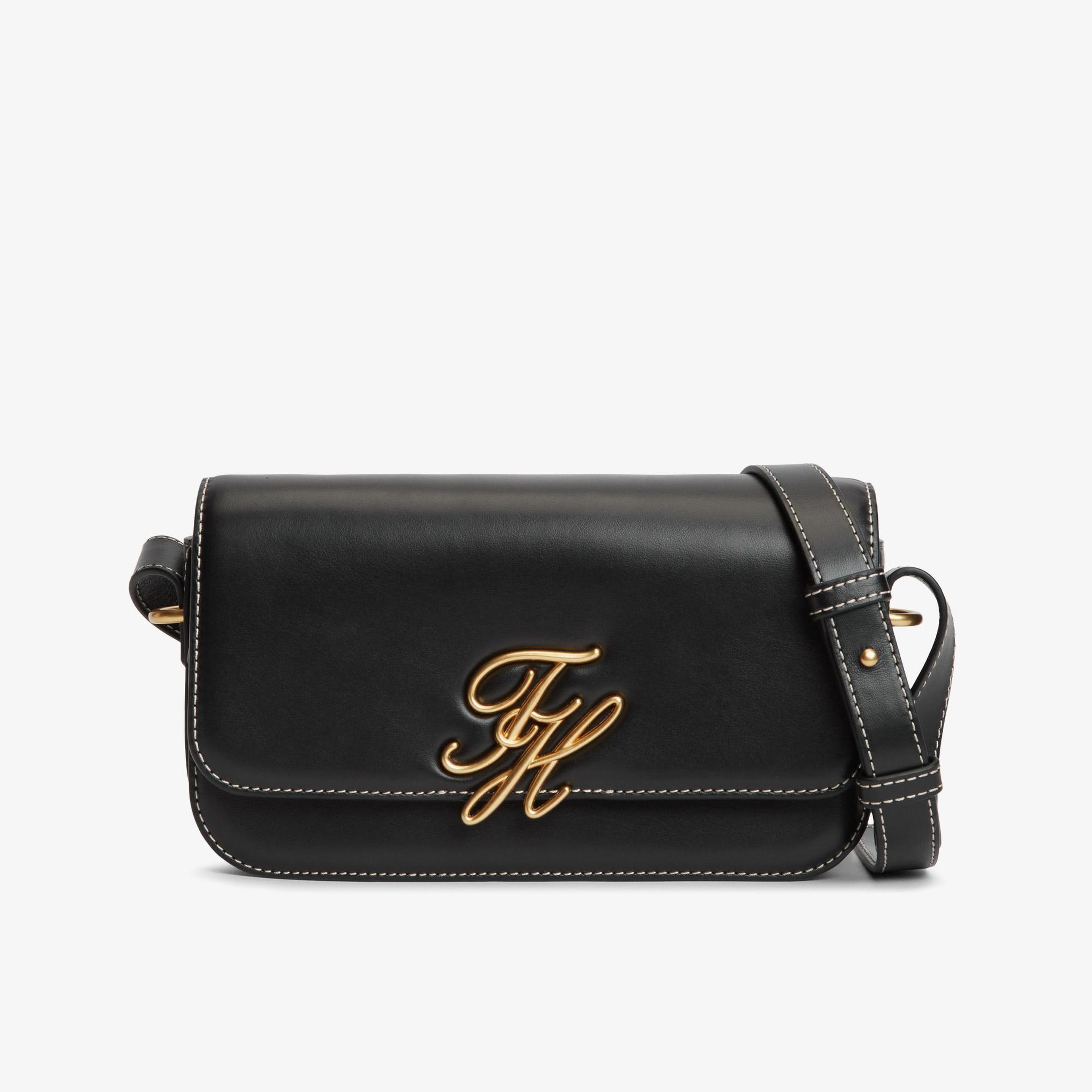 Tommy Hilfiger Script Leather Kadın Siyah Çapraz Çanta