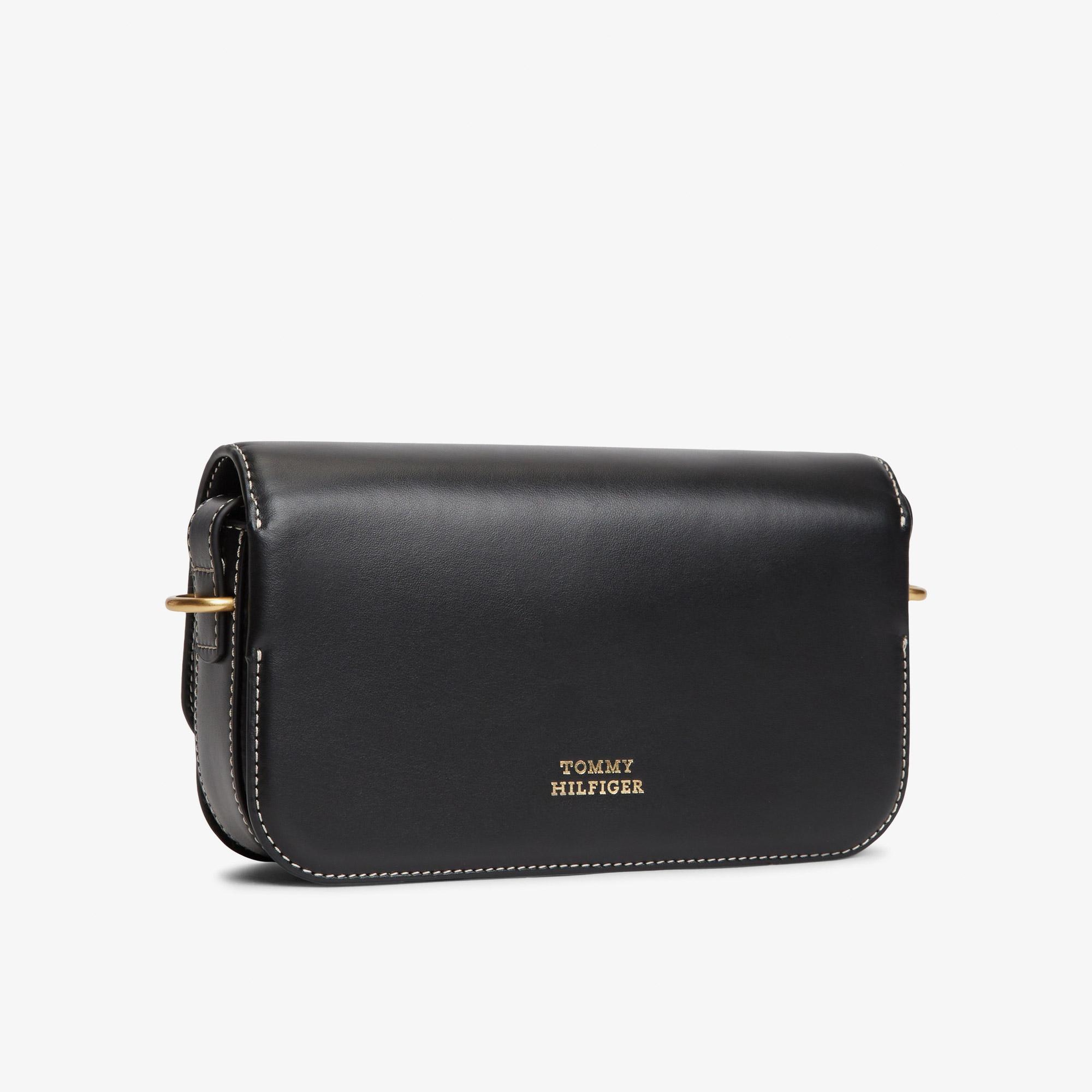 Tommy Hilfiger Script Leather Kadın Siyah Çapraz Çanta