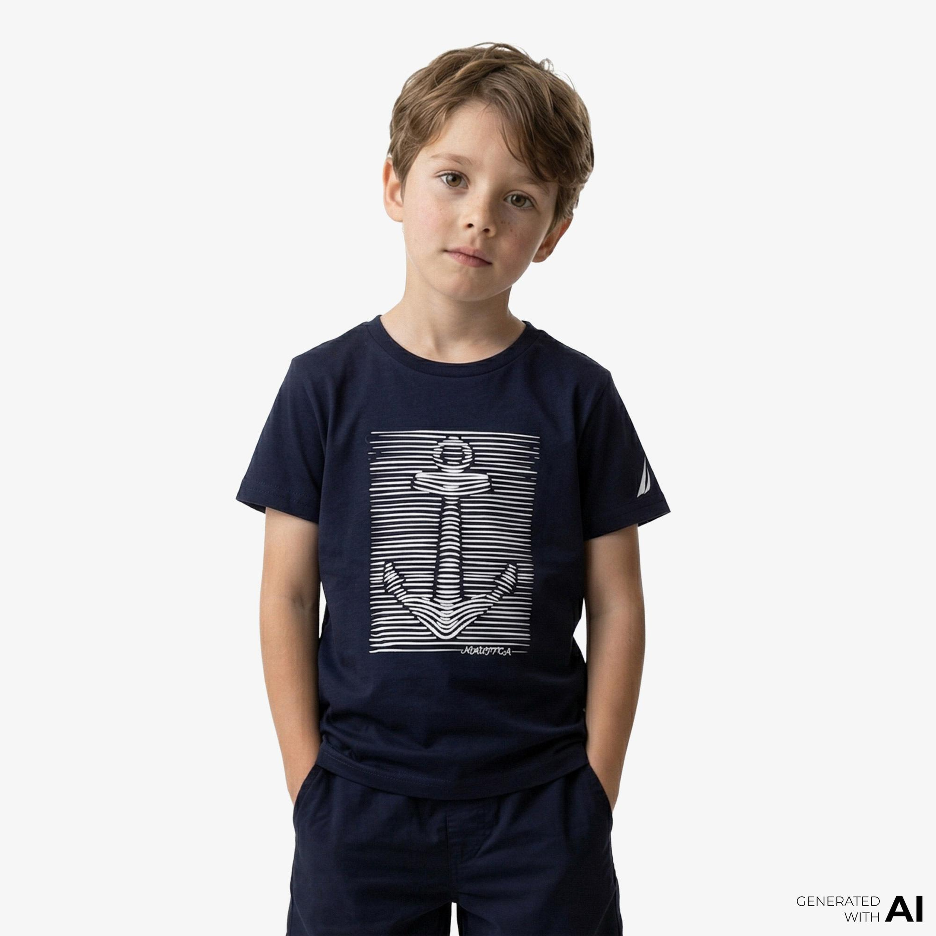Nautica Erkek Çocuk Lacivert Regular Fit Baskılı T-Shirt