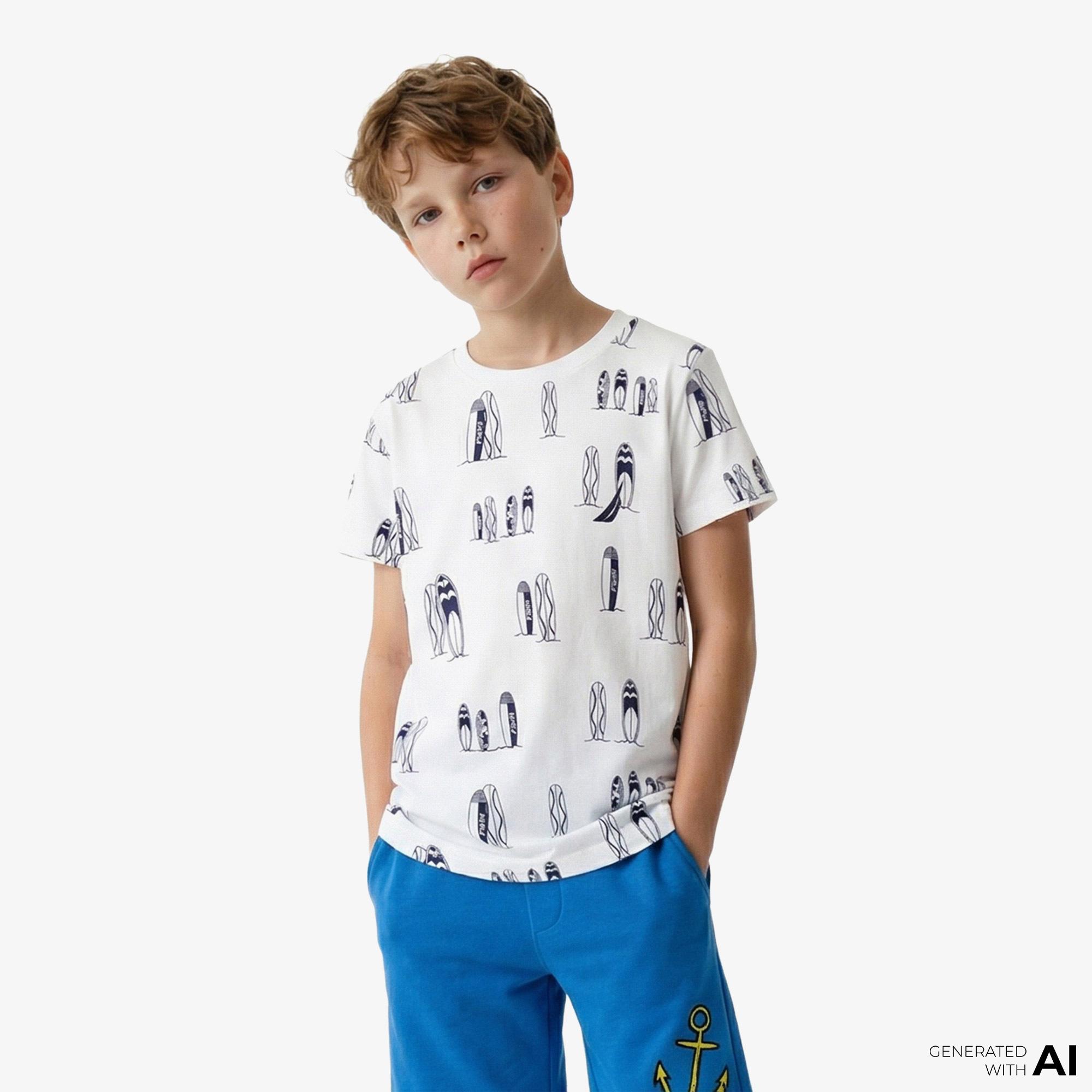 Nautica Erkek Çocuk Beyaz Regular Fit Baskılı T-Shirt