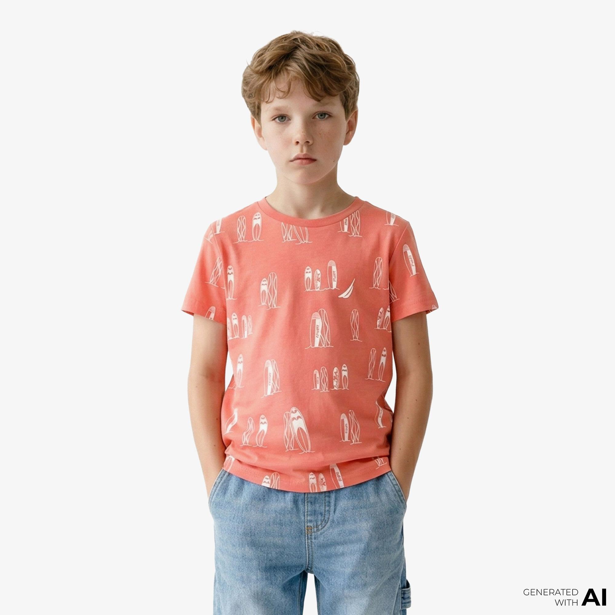 Nautica Erkek Çocuk Kırmızı Regular Fit Baskılı T-Shirt