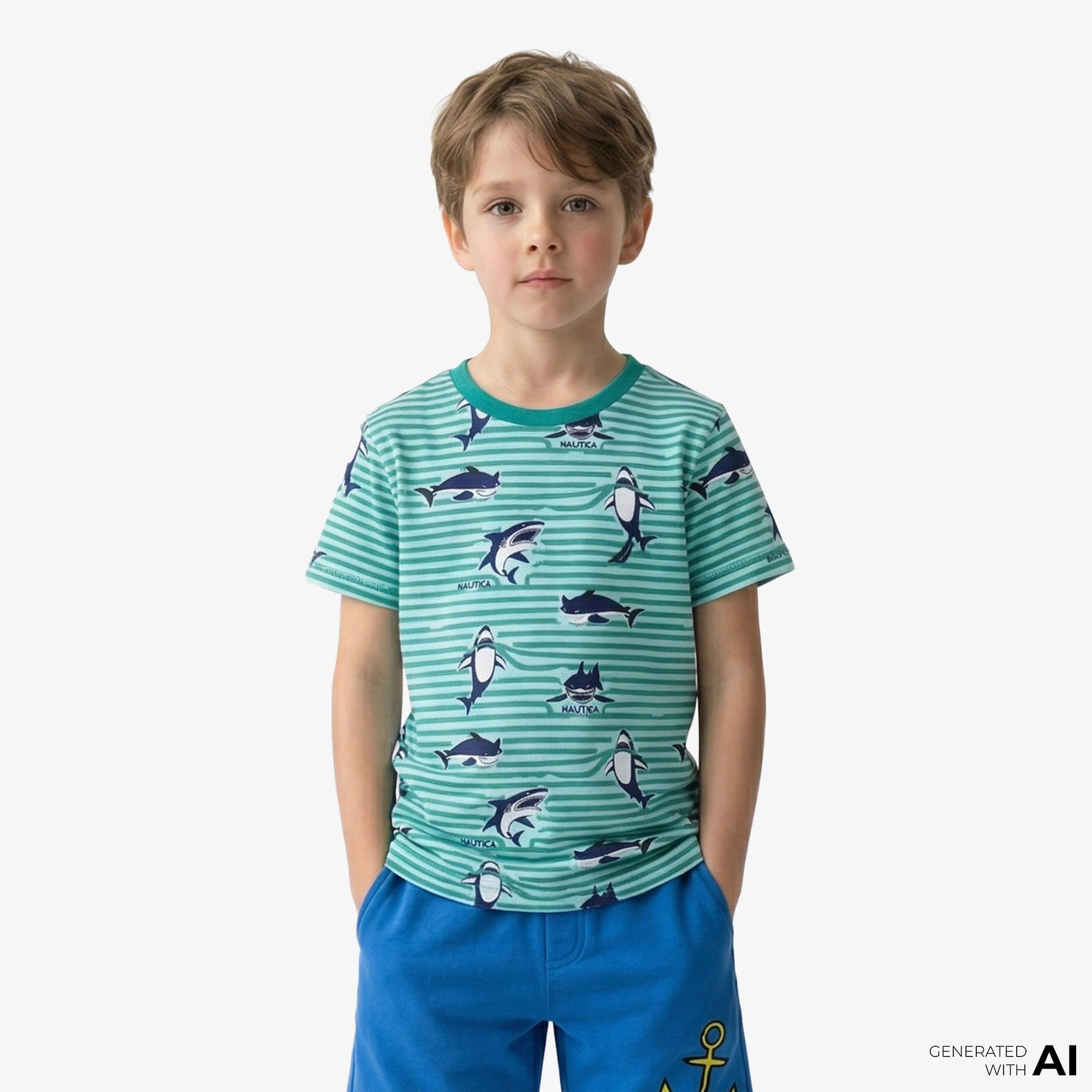 Nautica Erkek Çocuk Yeşil Regular Fit Baskılı T-Shirt