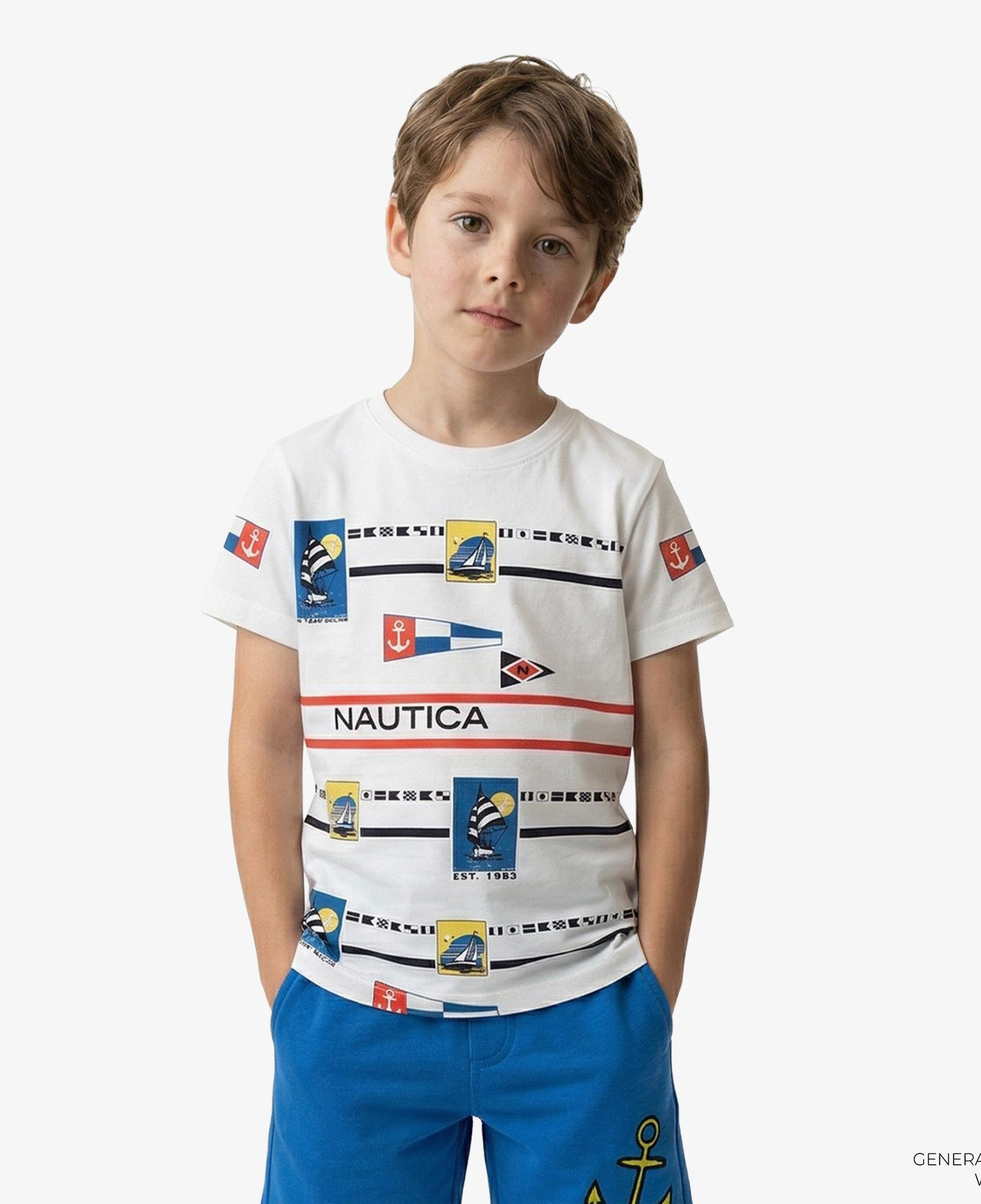 Nautica Erkek Çocuk Beyaz Regular Fit Baskılı T-Shirt