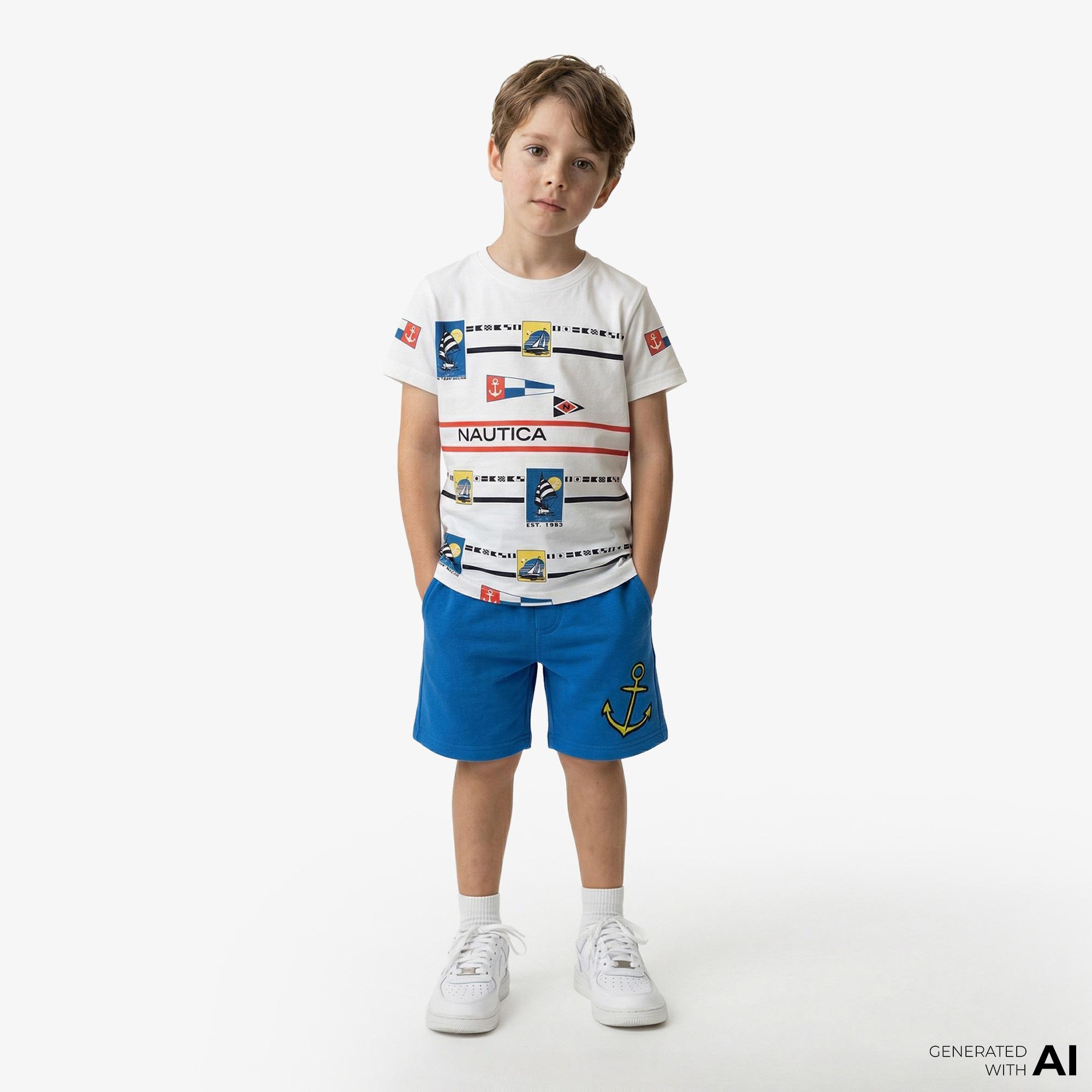 Nautica Erkek Çocuk Beyaz Regular Fit Baskılı T-Shirt