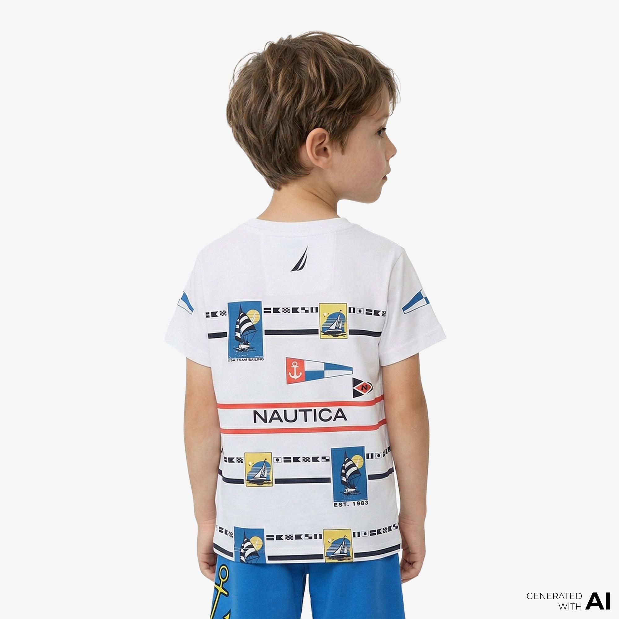Nautica Erkek Çocuk Beyaz Regular Fit Baskılı T-Shirt