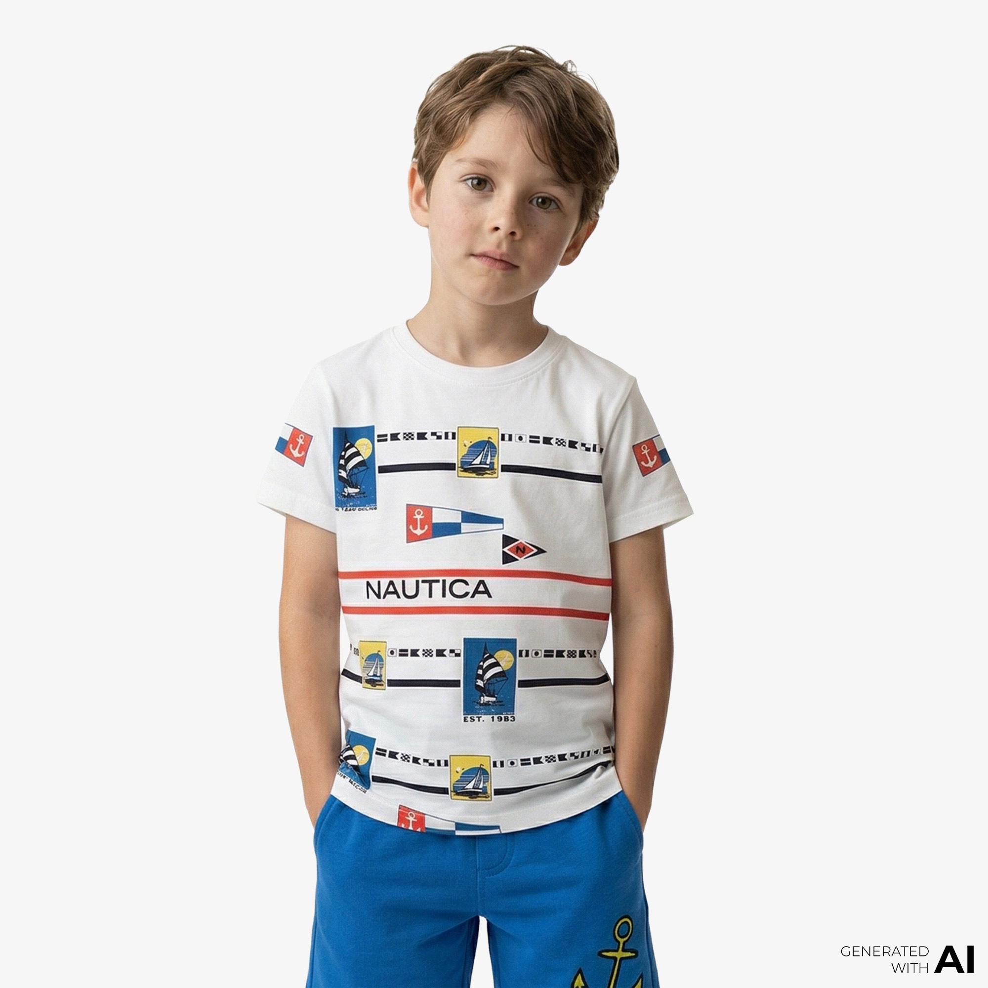 Nautica Erkek Çocuk Beyaz Regular Fit Baskılı T-Shirt