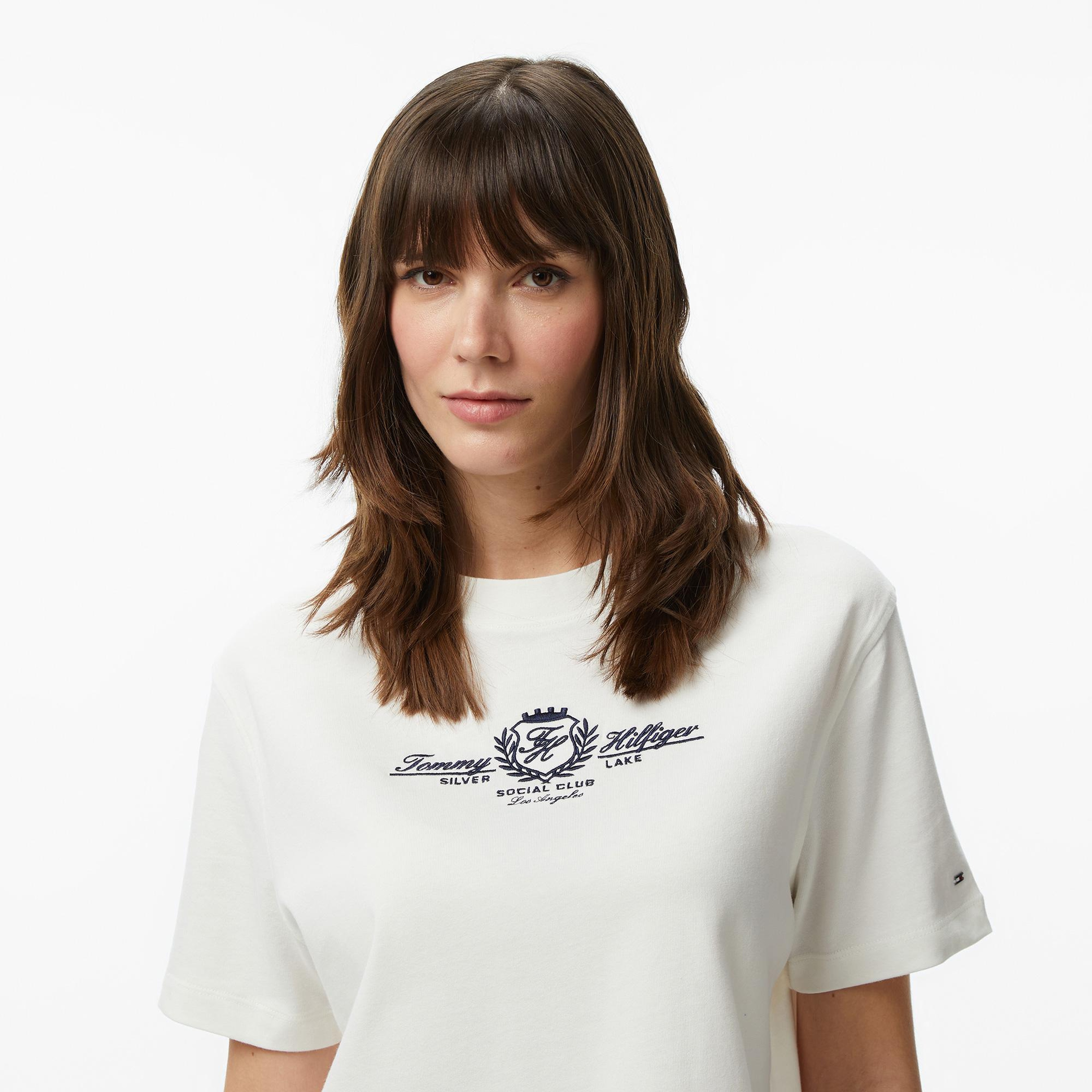 Tommy Hilfiger Varsity Crest Kadın Beyaz T-Shirt