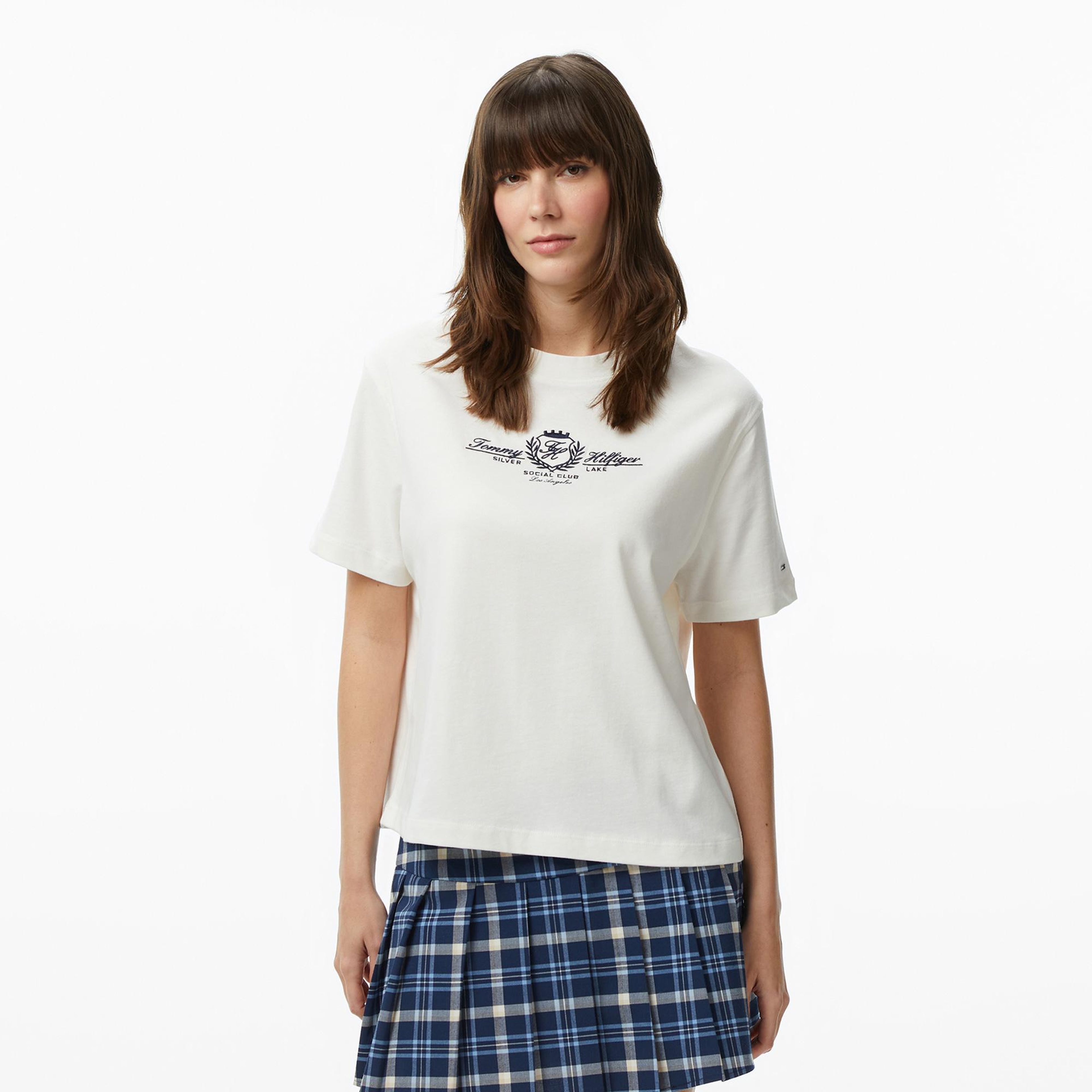 Tommy Hilfiger Varsity Crest Kadın Beyaz T-Shirt
