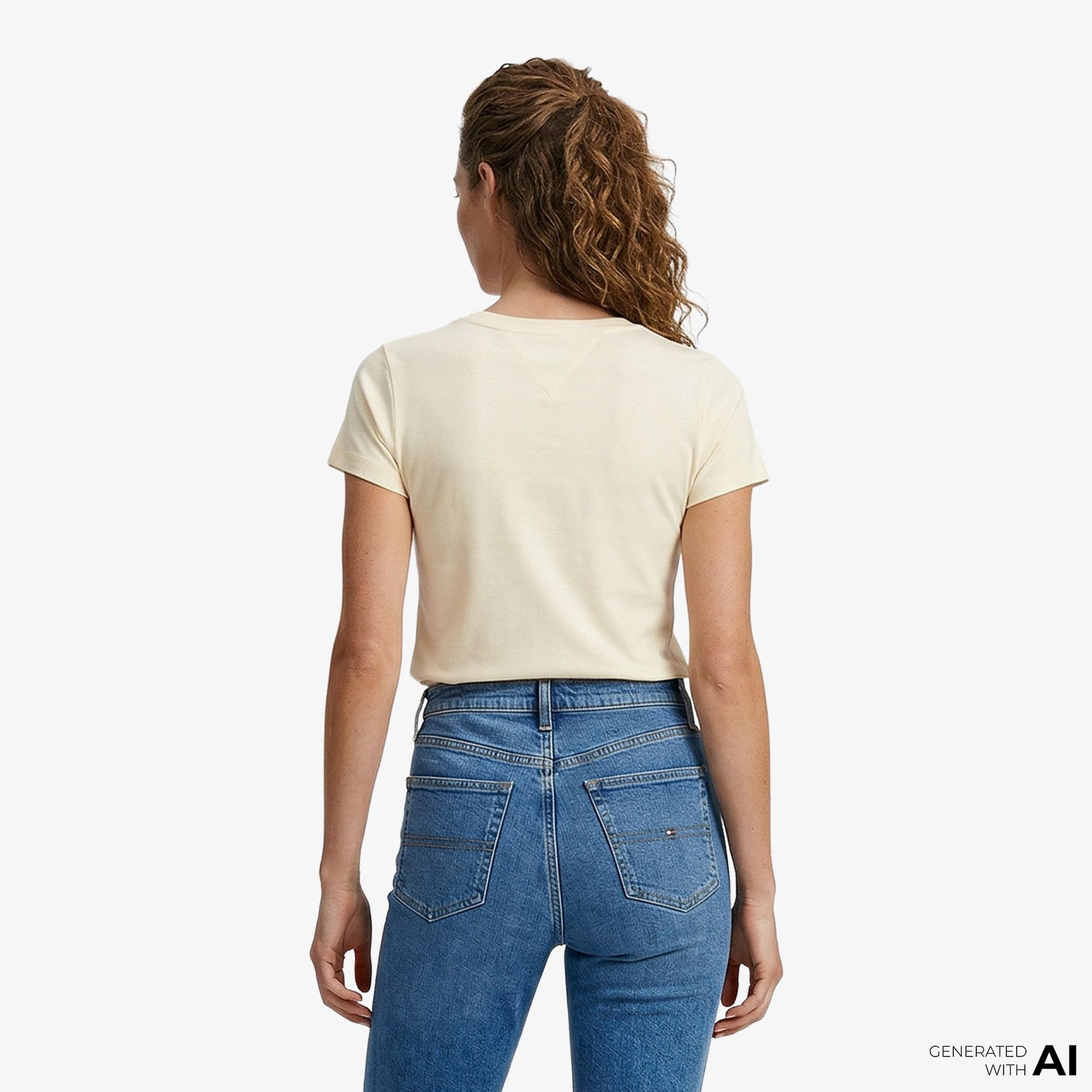 Tommy Hilfiger Linear Kadın Sarı T-Shirt