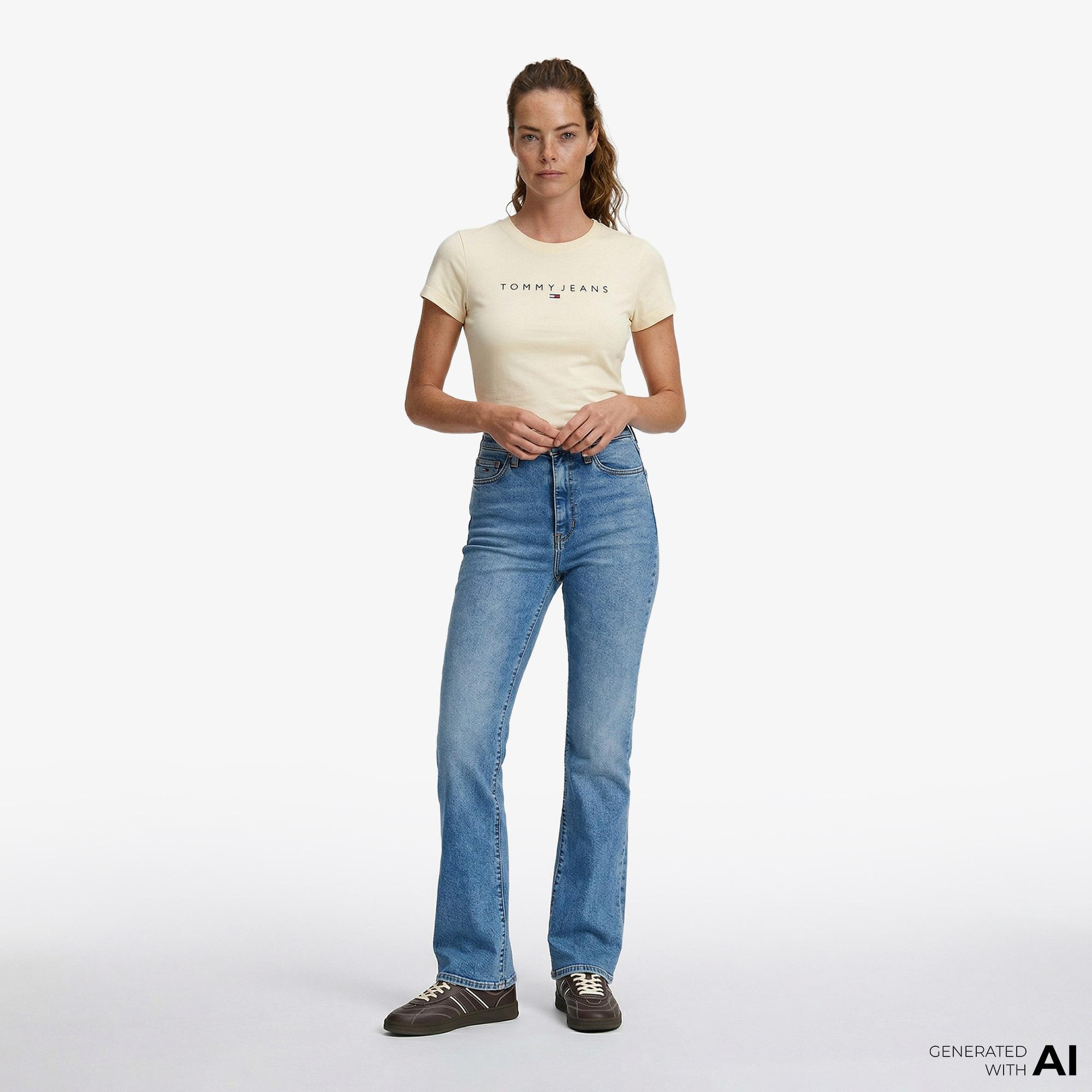 Tommy Hilfiger Linear Kadın Sarı T-Shirt