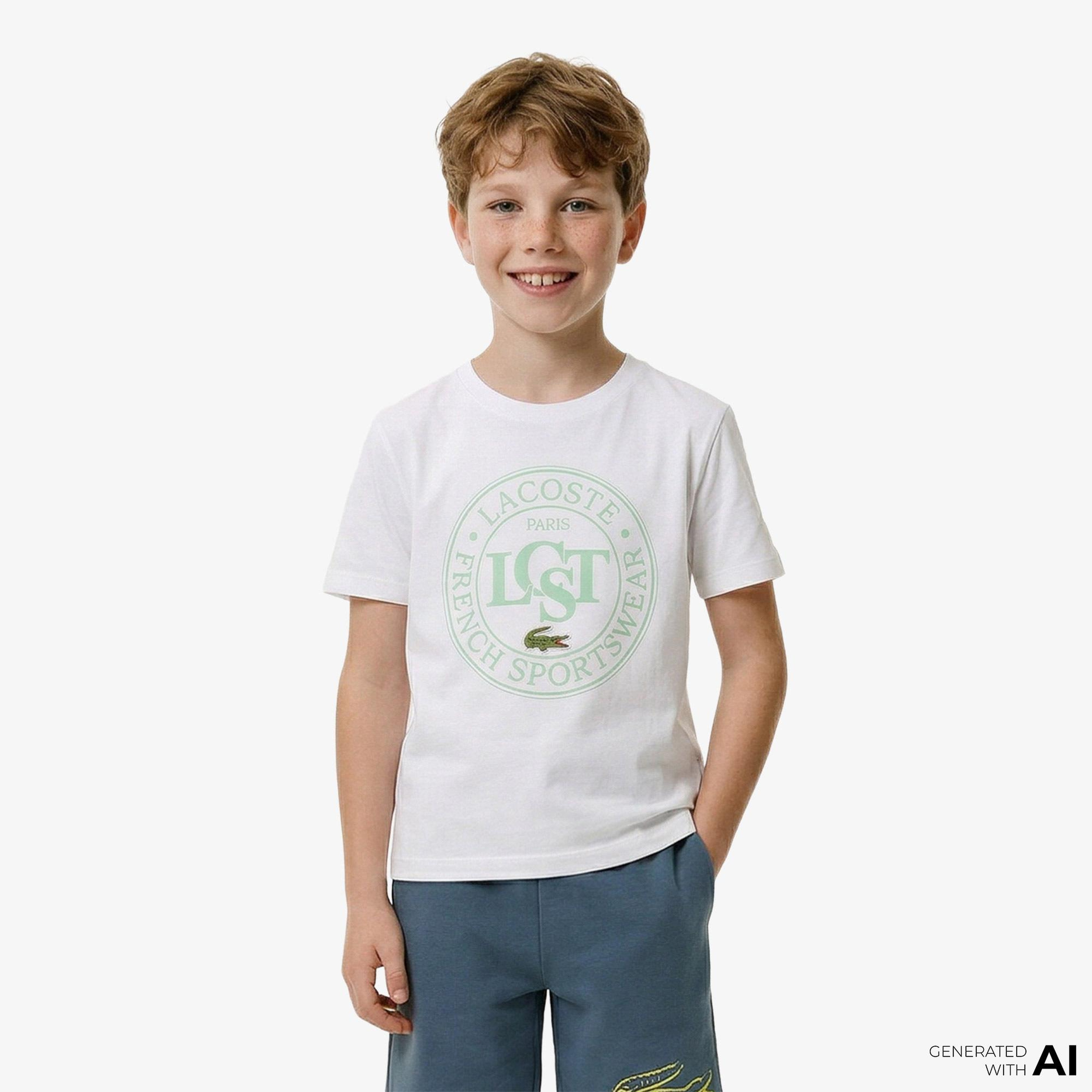 Lacoste Çocuk Bisiklet Yaka Baskılı Beyaz T-Shirt