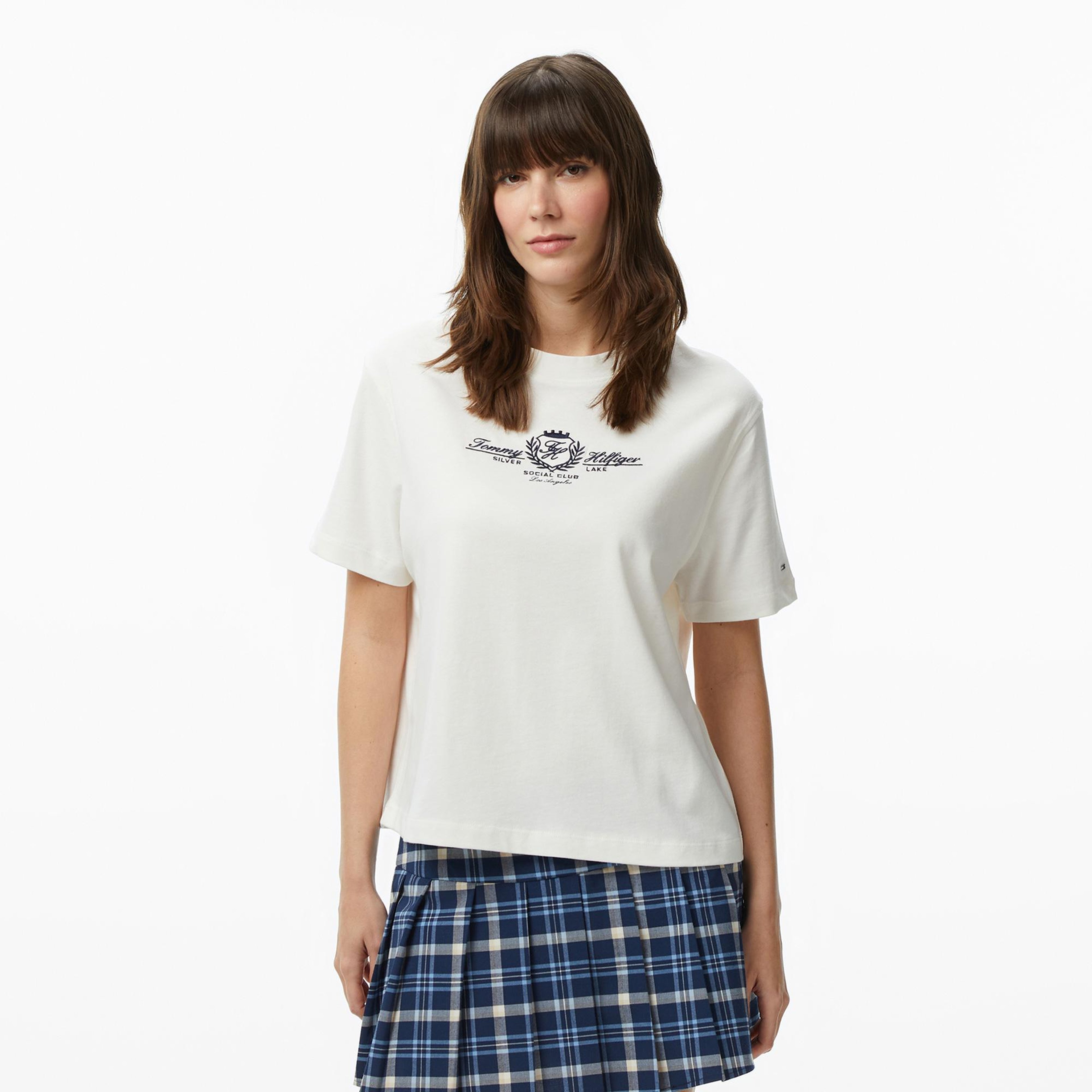 Tommy Hilfiger Varsity Crest Kadın Beyaz T-Shirt