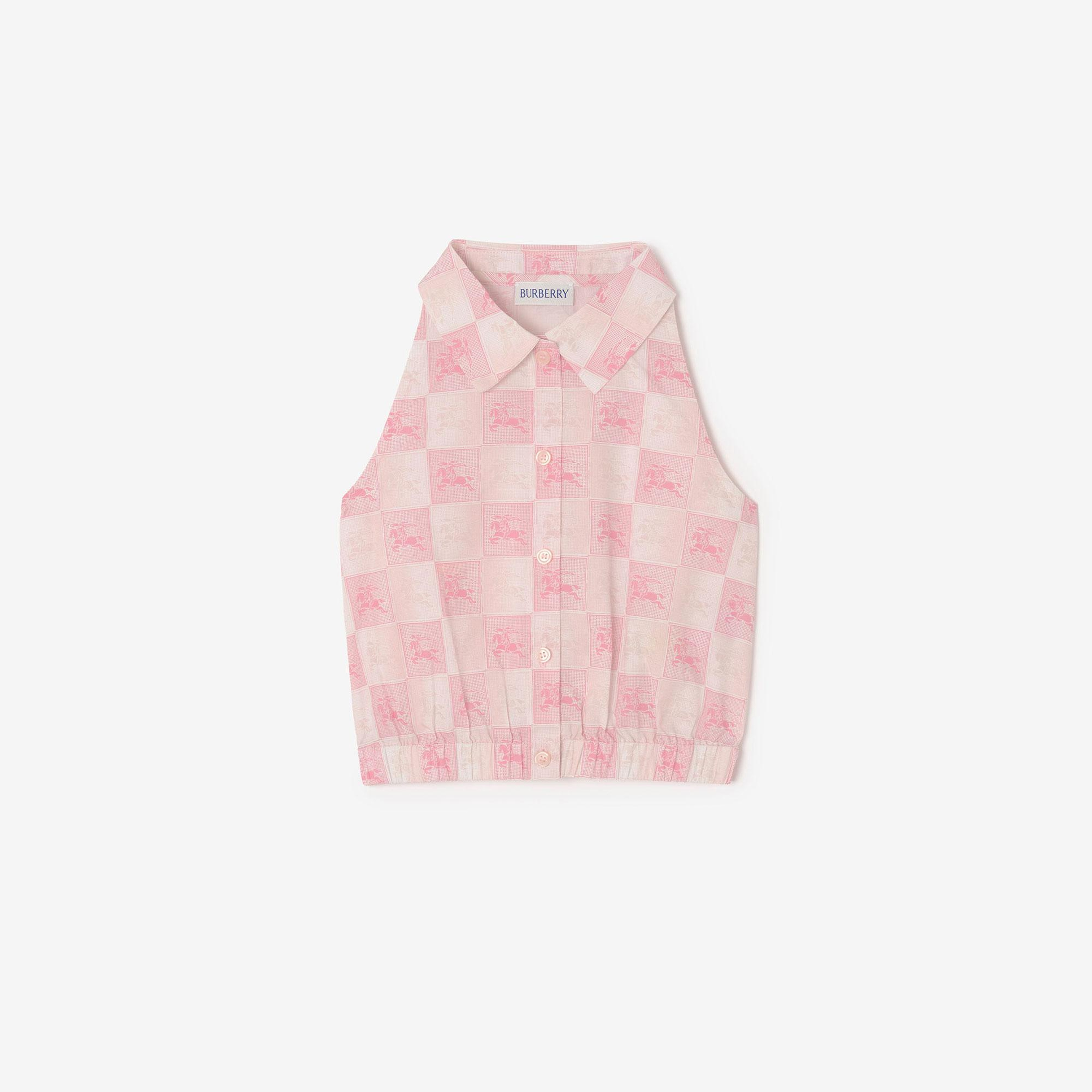 Burberry Ekd Checkerboard Cotton Çocuk Pembe Gömlek