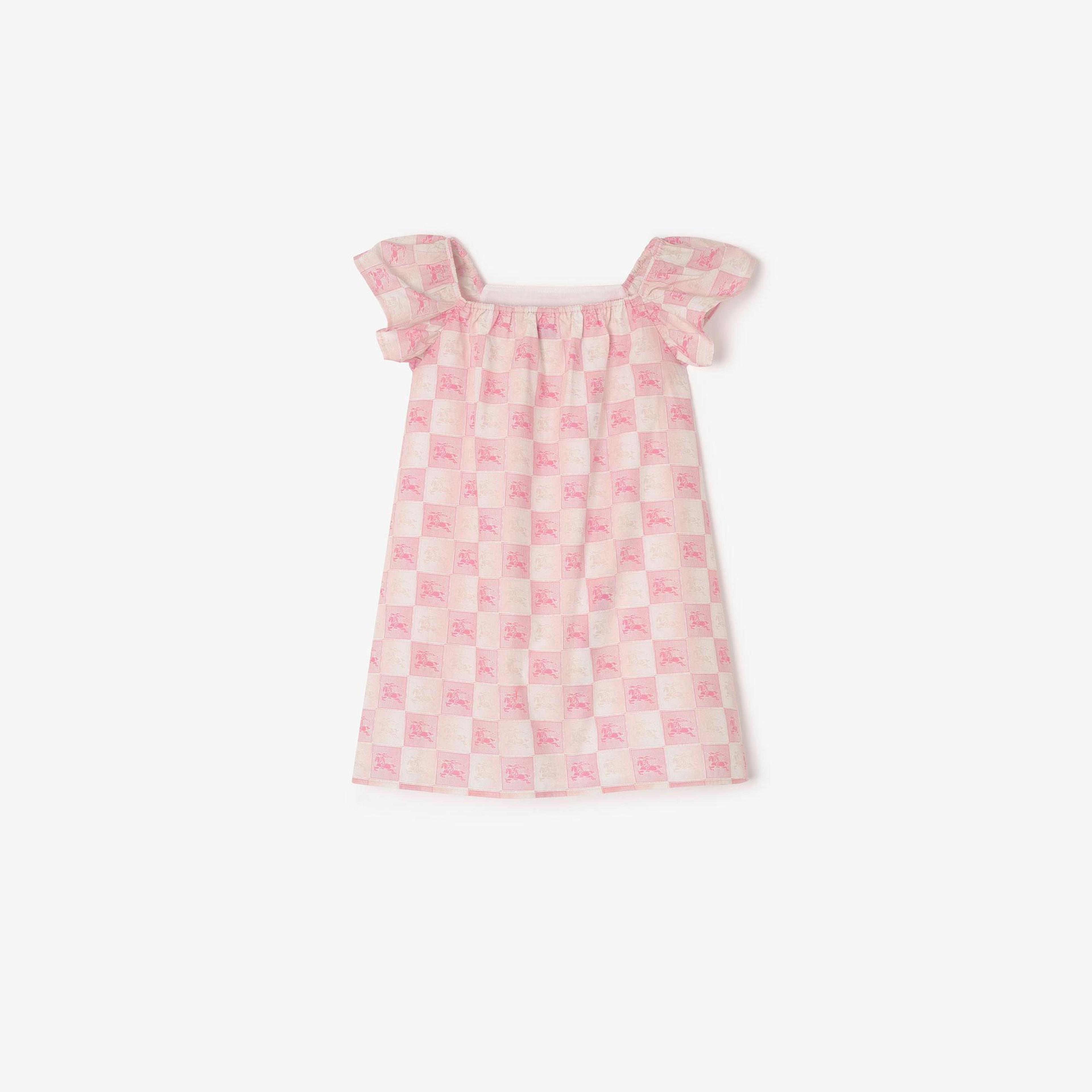 Burberry Ekd Checkerboard Cotton Çocuk Pembe Elbise