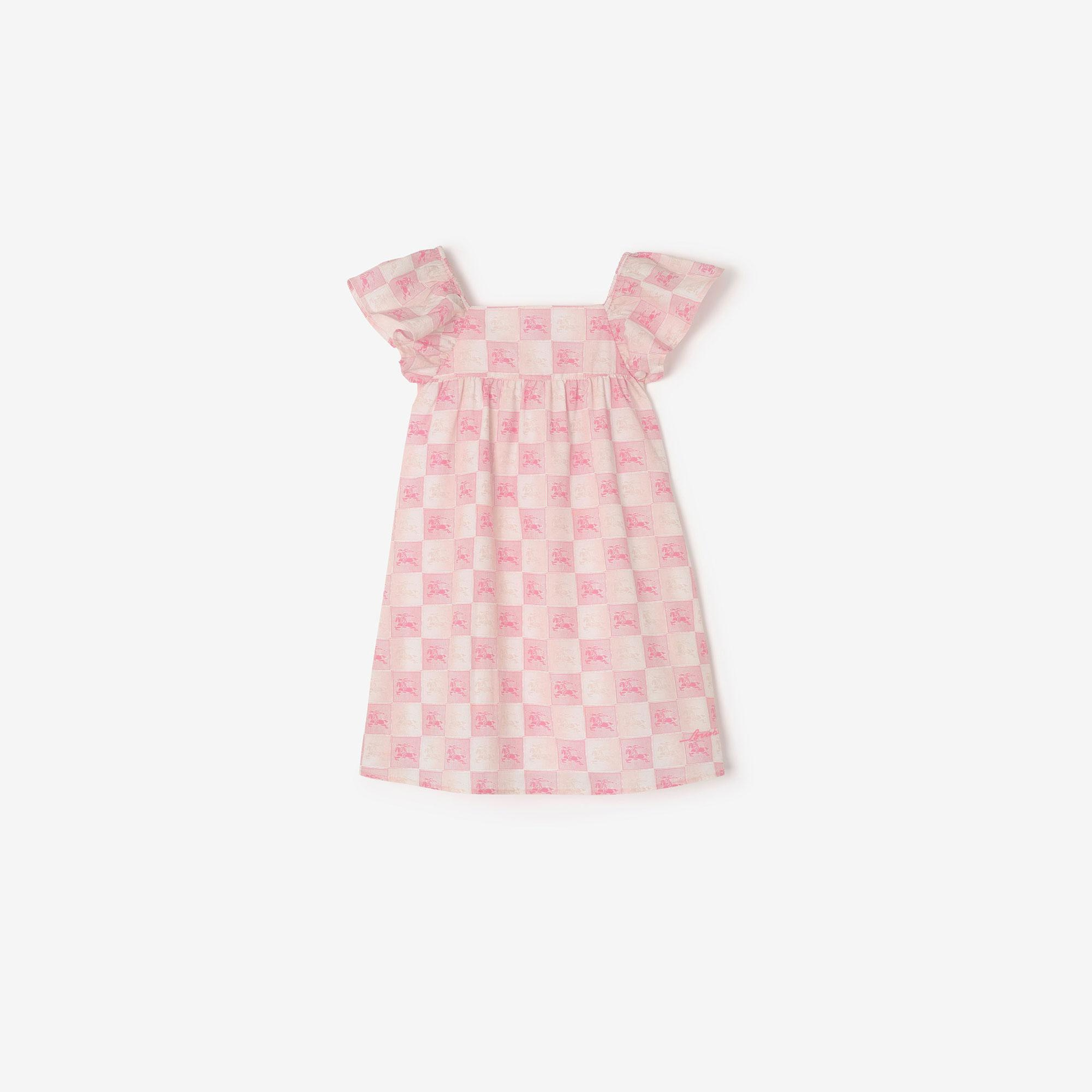 Burberry Ekd Checkerboard Cotton Çocuk Pembe Elbise