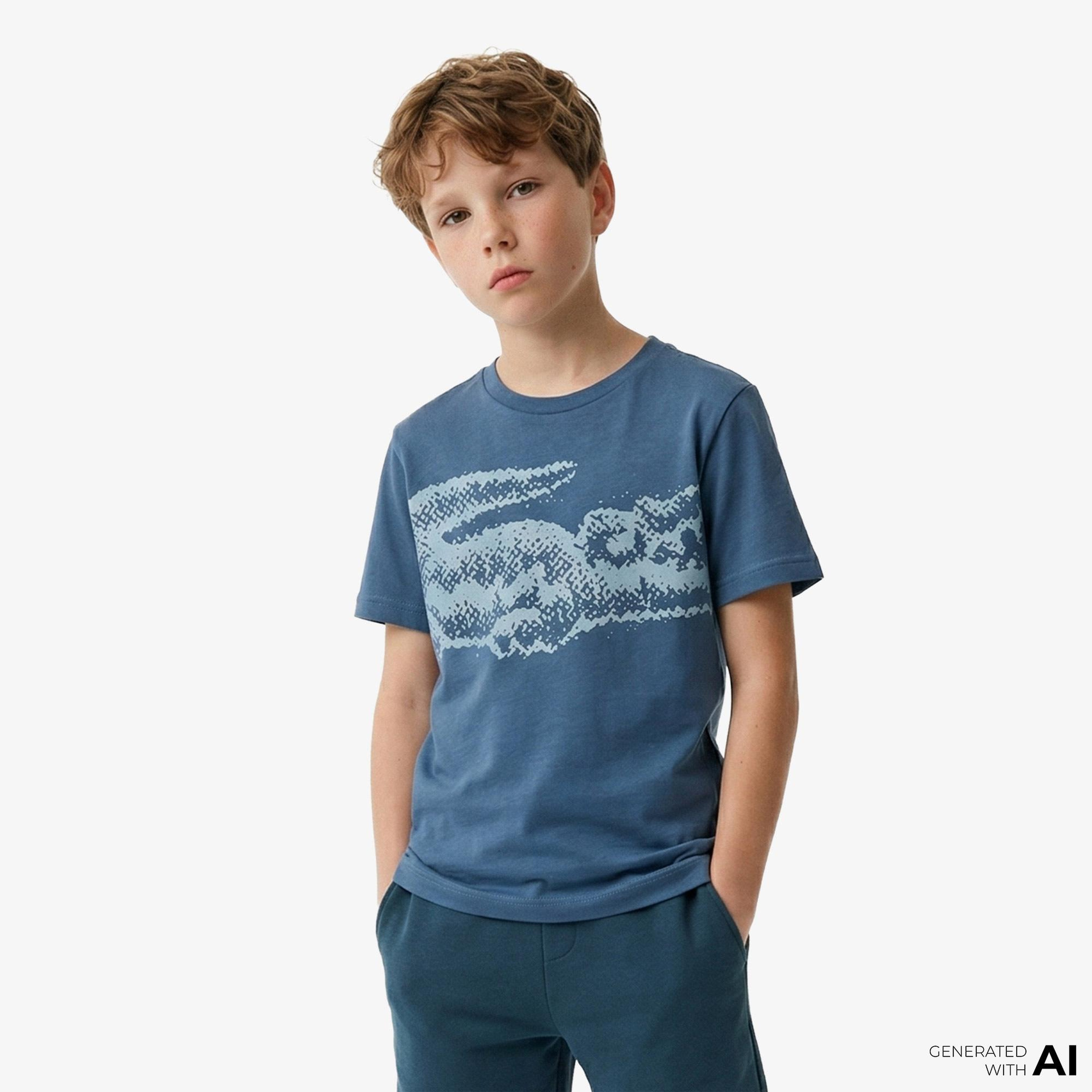 Lacoste Çocuk Bisiklet Yaka Baskılı Lacivert T-Shirt