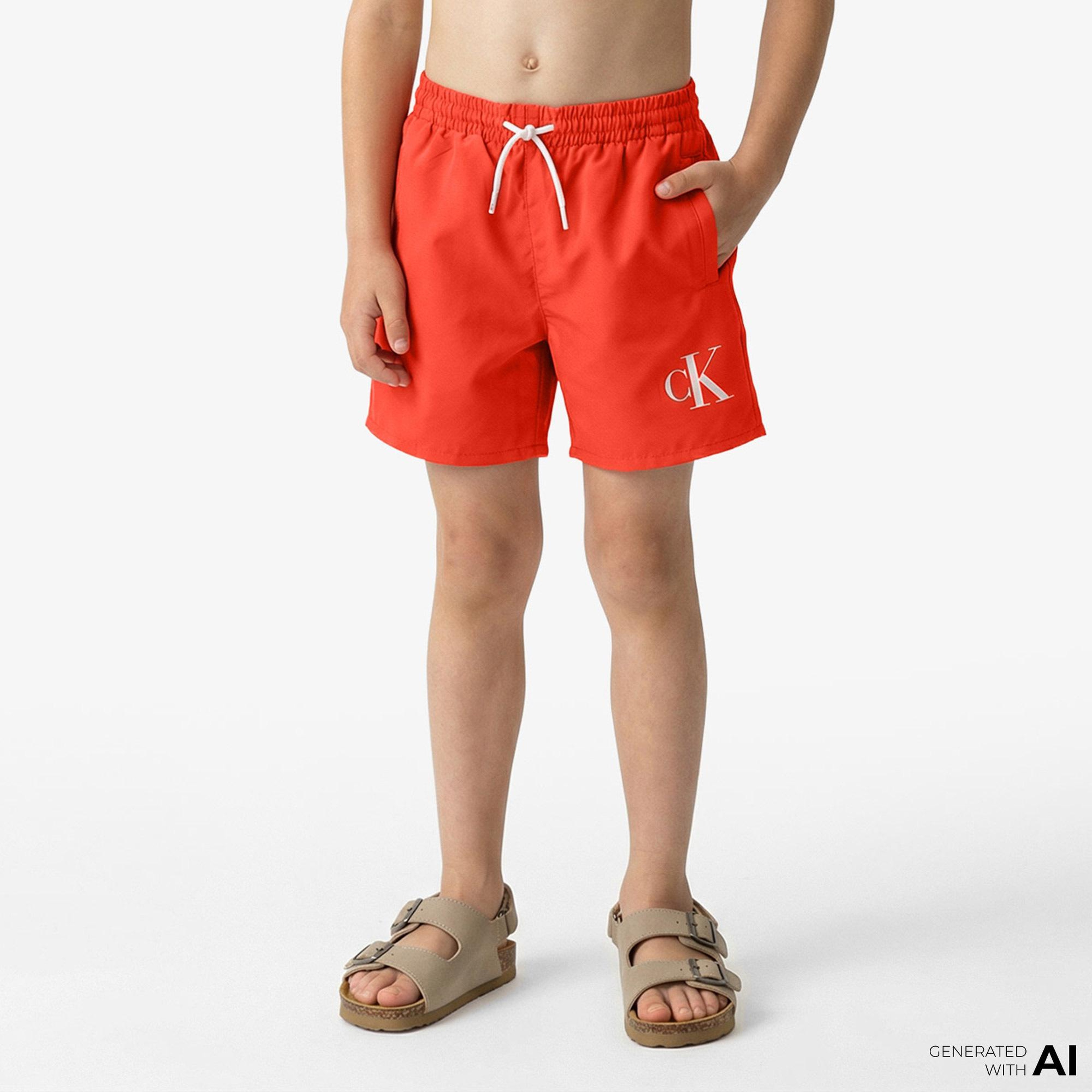 Calvin Klein Medium Drawstring Çocuk Kırmızı Deniz Şortu