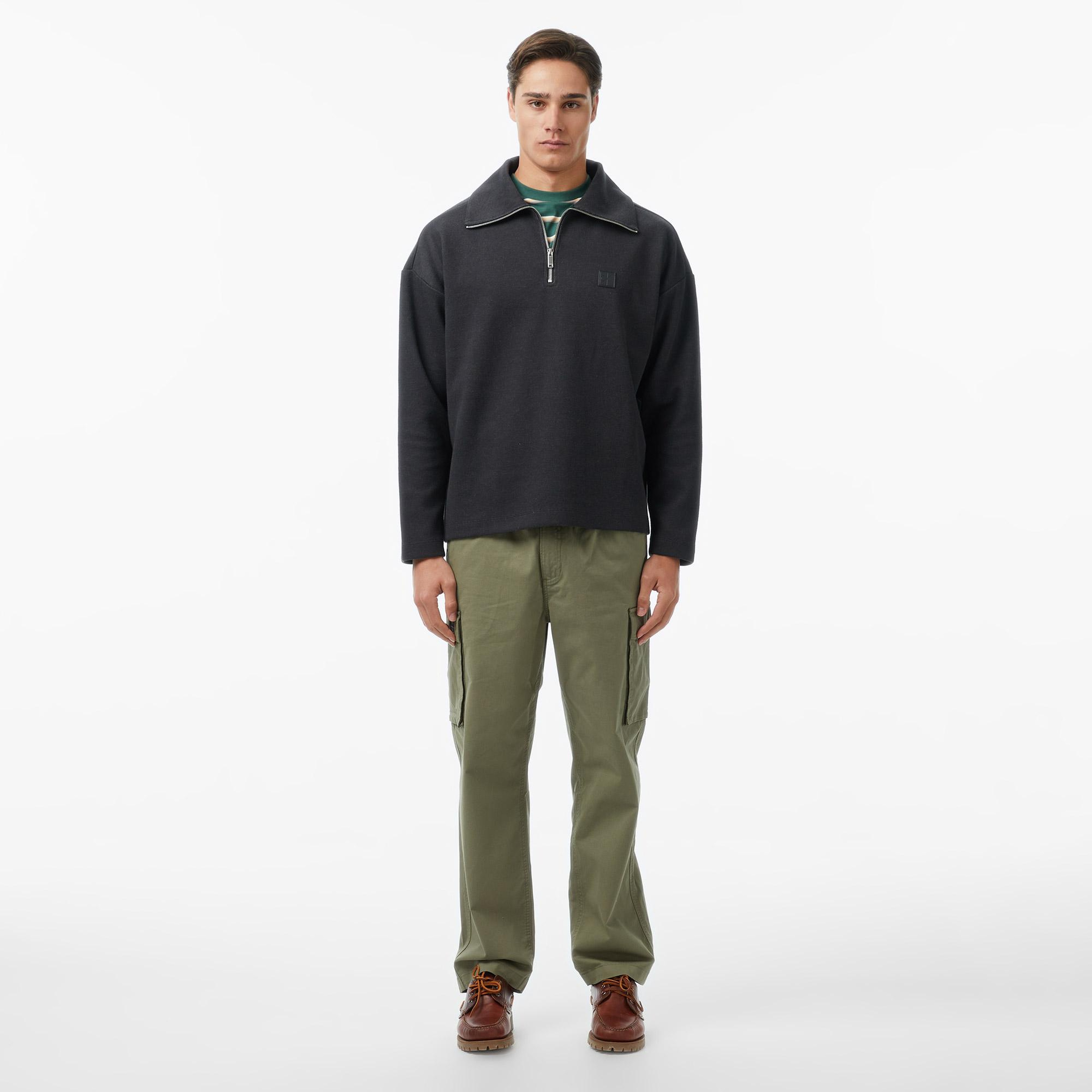 Calvin Klein Brushed Zip Pullover Erkek Siyah Sweatshirt