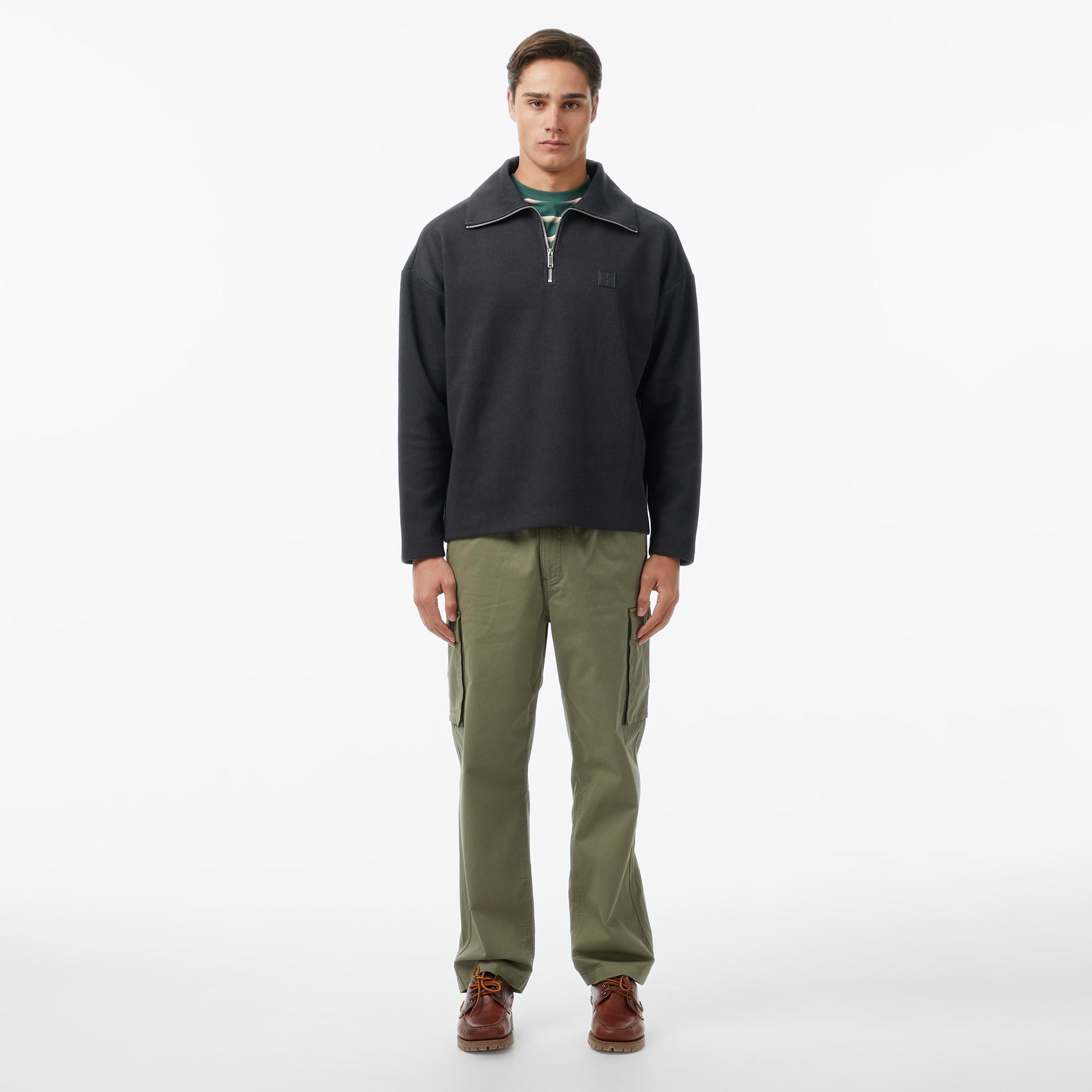 Calvin Klein Brushed Zip Pullover Erkek Siyah Sweatshirt