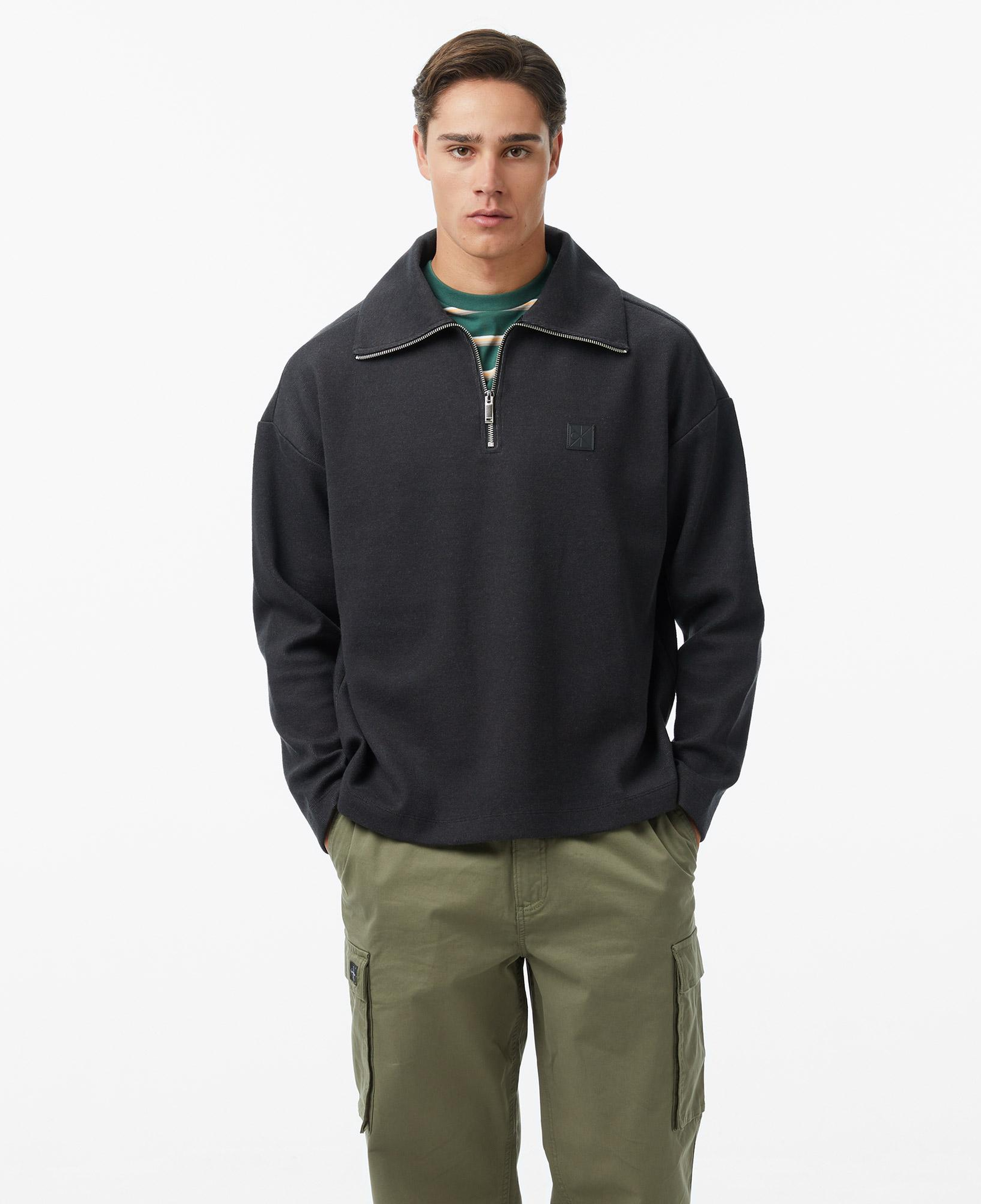 Calvin Klein Brushed Zip Pullover Erkek Siyah Sweatshirt