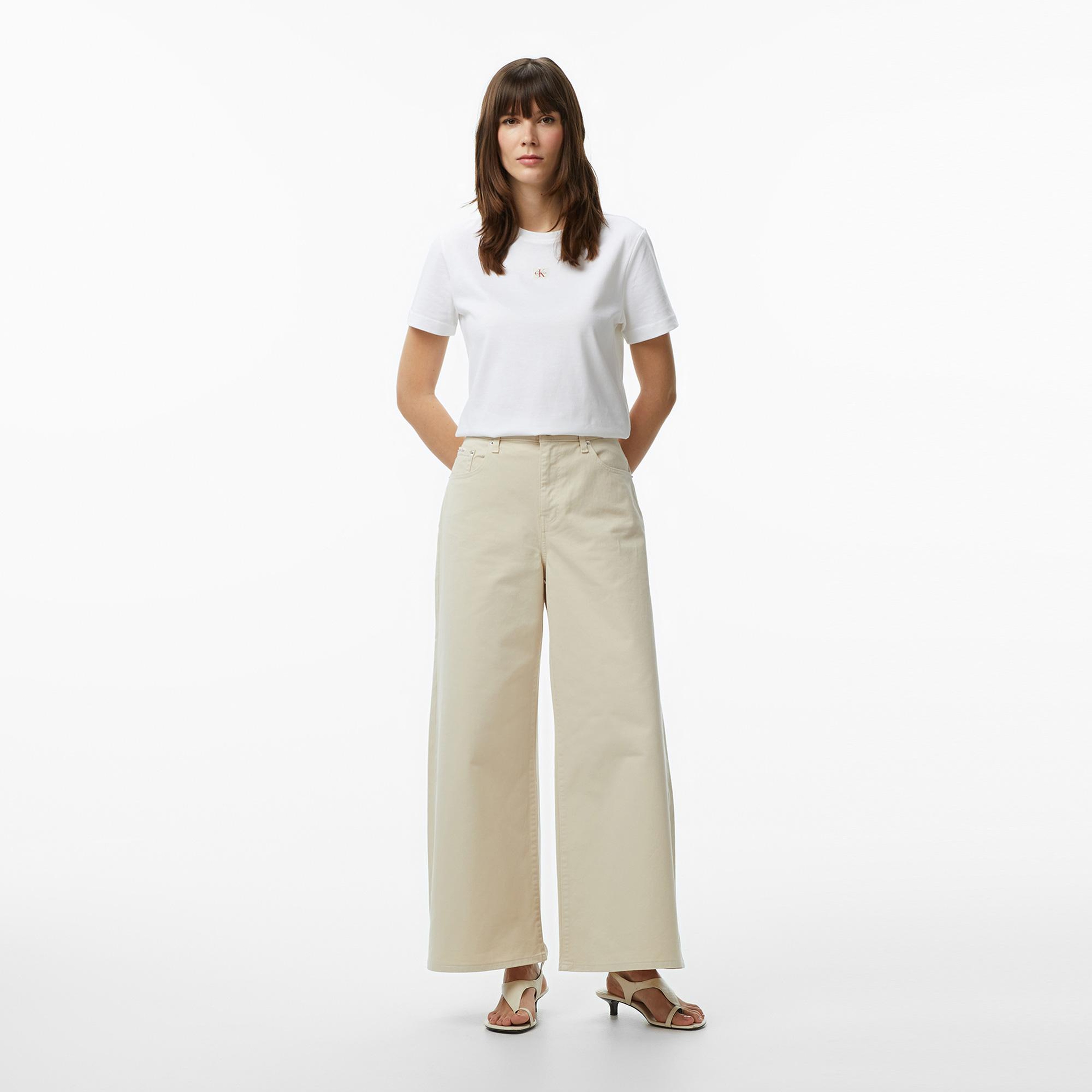 Calvin Klein Woven Label Classic Fit  Kadın Beyaz T-Shirt