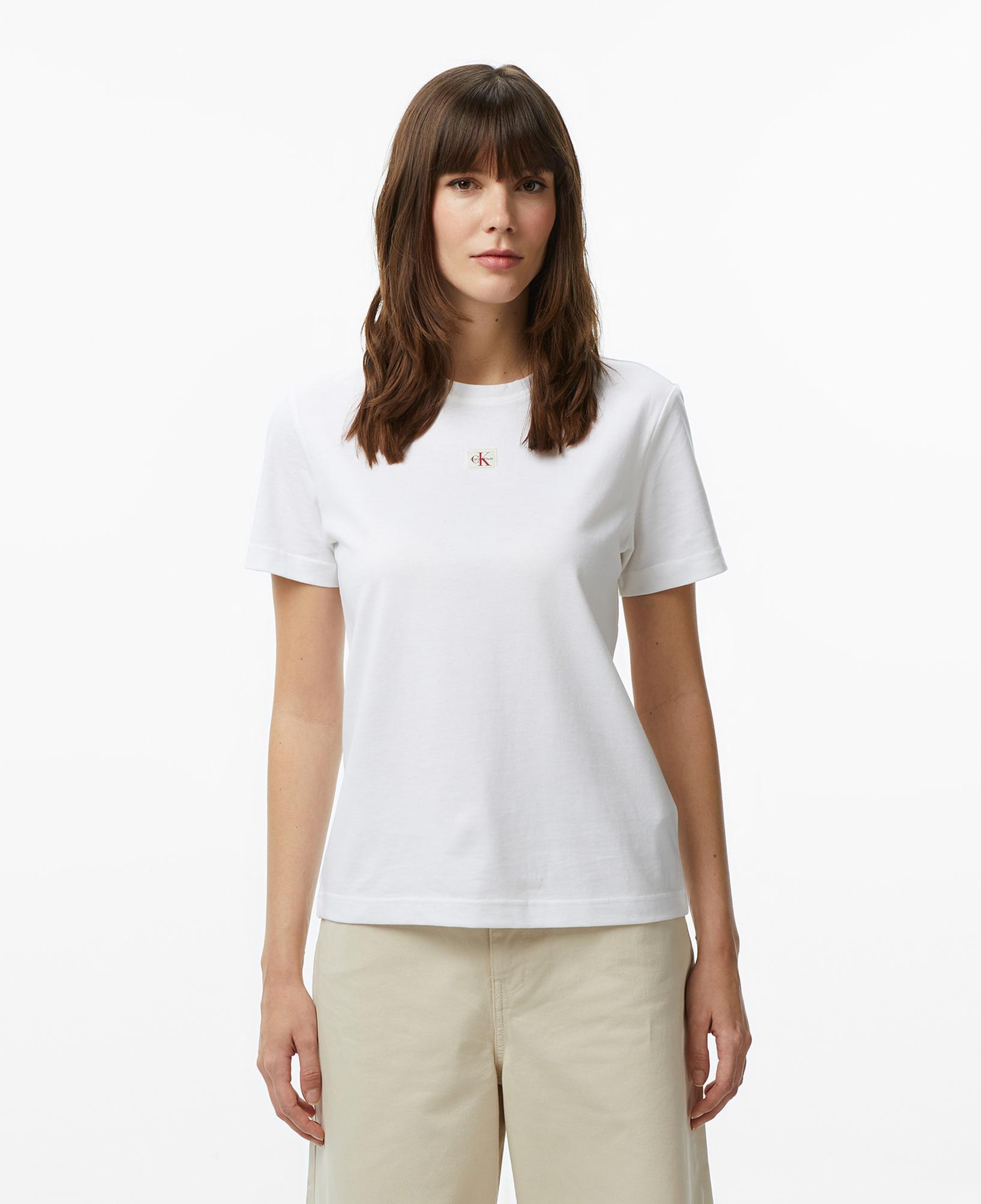 Calvin Klein Woven Label Classic Fit  Kadın Beyaz T-Shirt