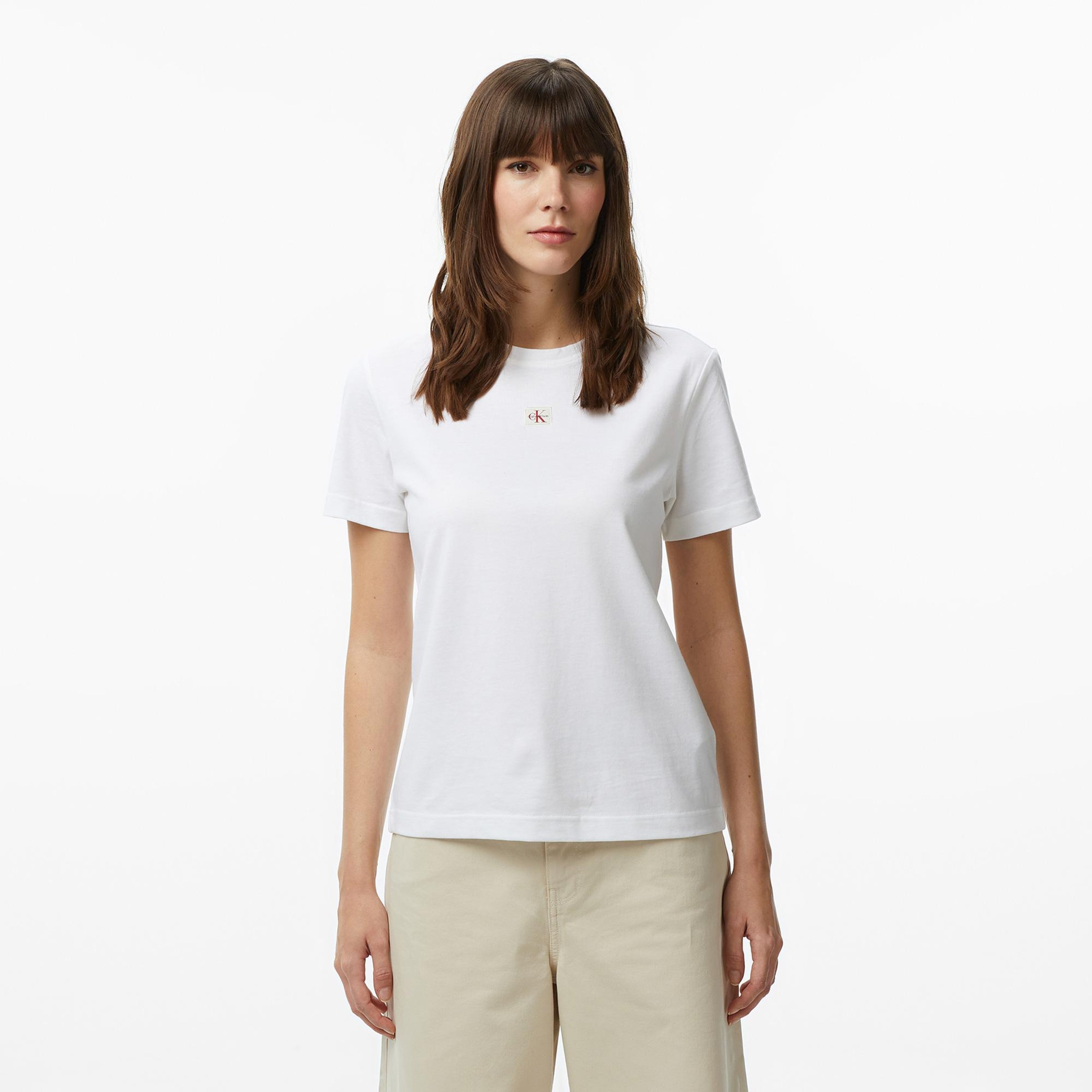 Calvin Klein Woven Label Classic Fit  Kadın Beyaz T-Shirt