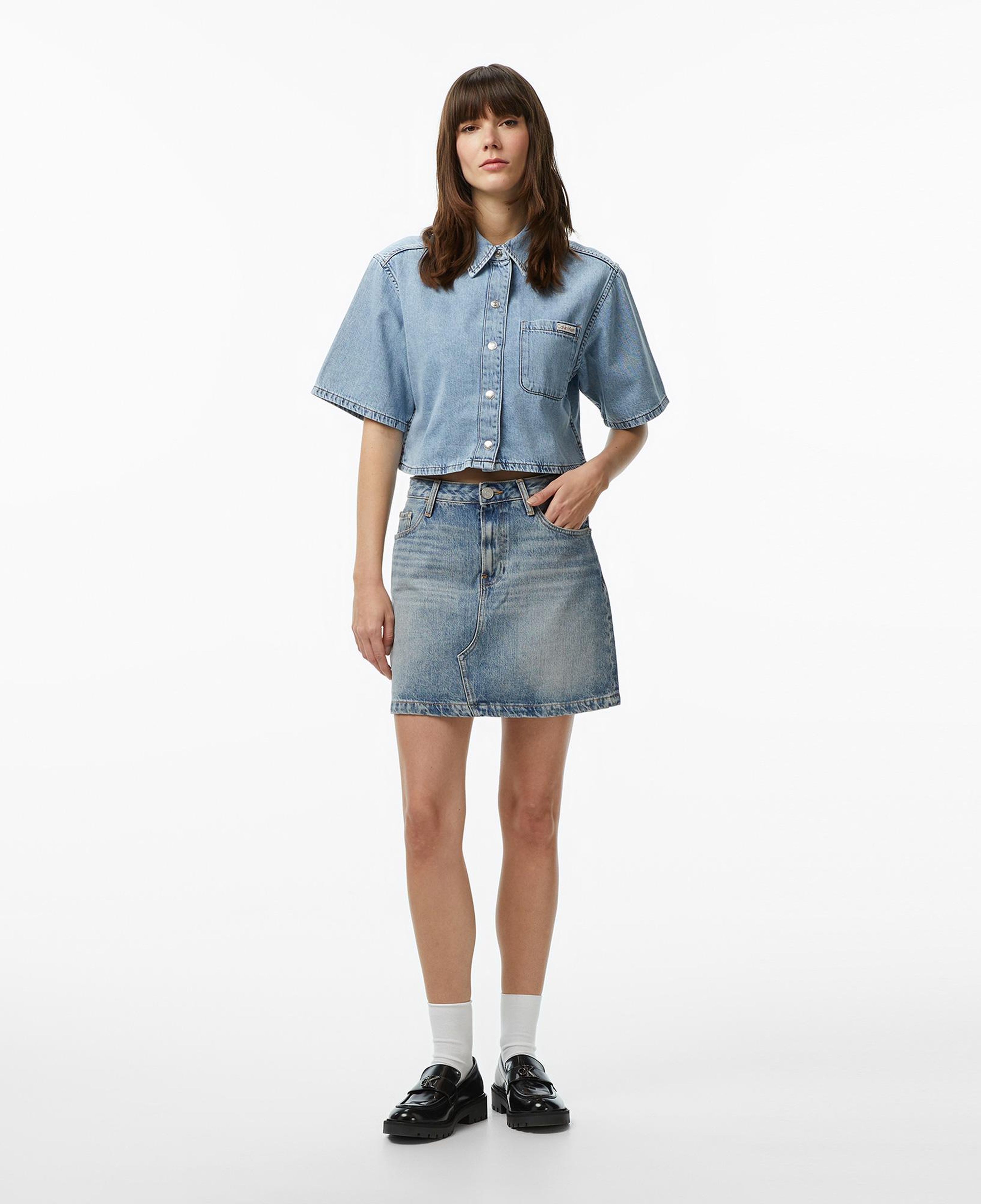 Calvin Klein Boxy Cropped Denim Vintage Kadın Mavi Gömlek