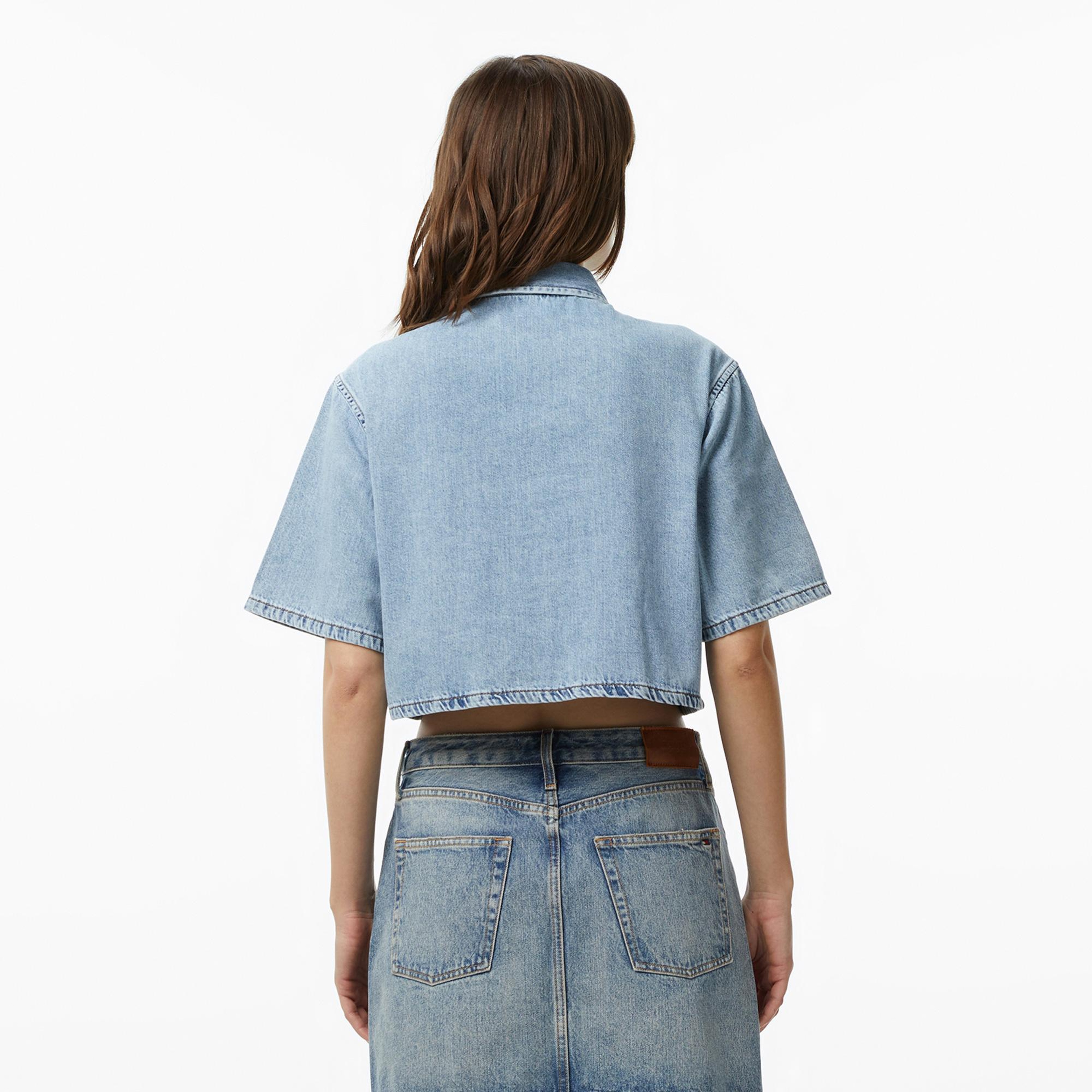 Calvin Klein Boxy Cropped Denim Vintage Kadın Mavi Gömlek
